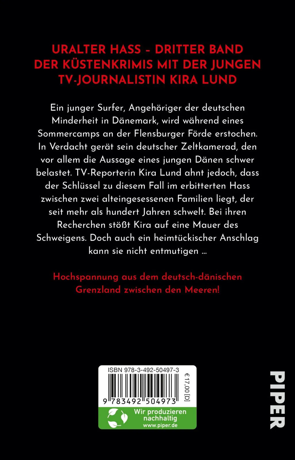 Buchrückseite von 'Stumme Gräber – Kira Lunds dritte Reportage' mit Klappentext - Taschenbuch