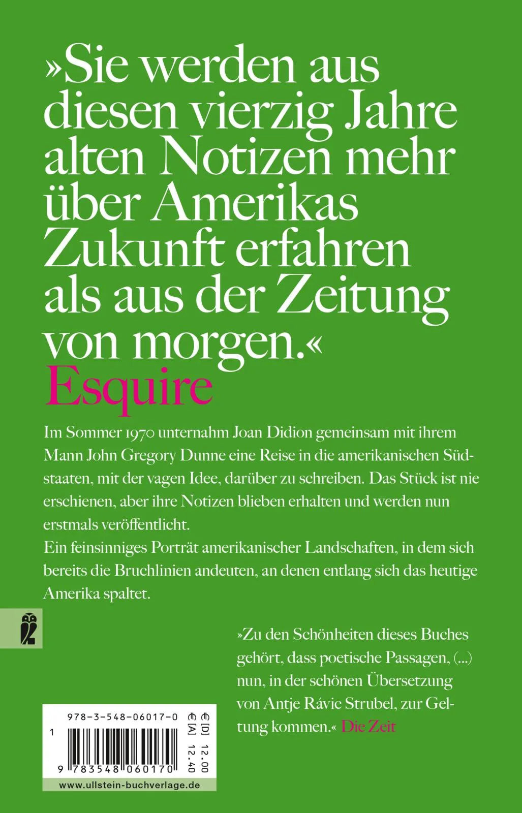 Buchrückseite von 'Süden und Westen' mit Klappentext - Taschenbuch