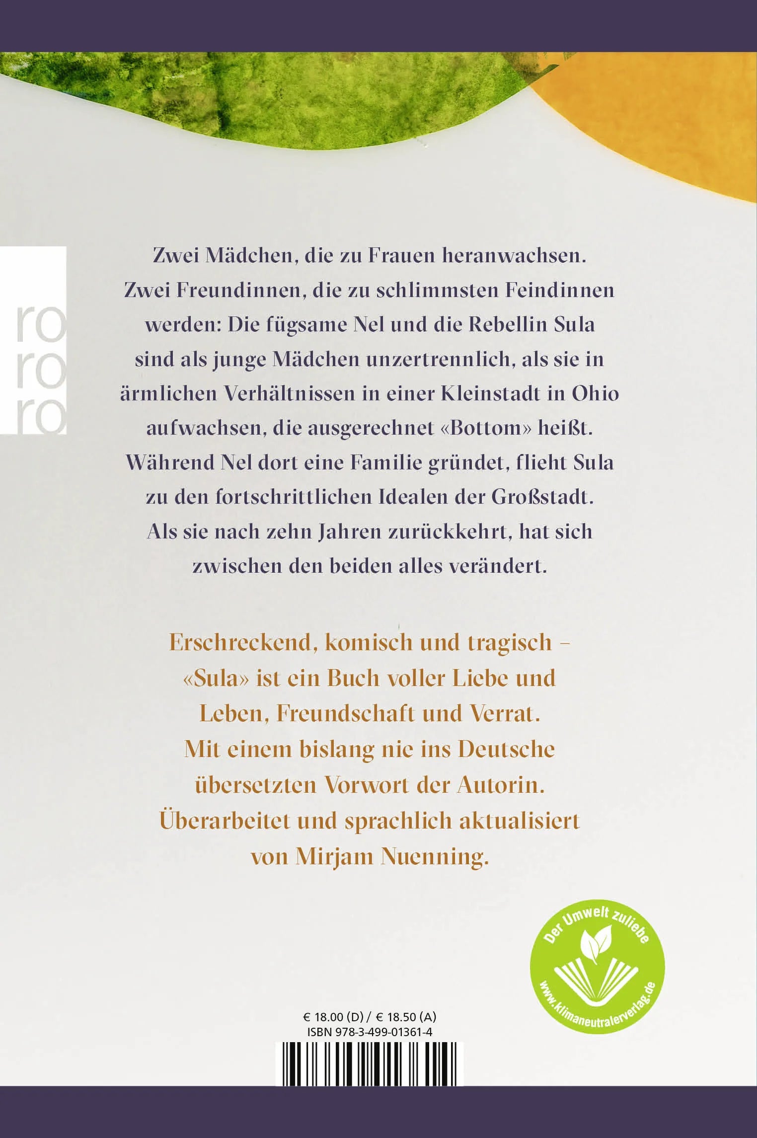 Buchrückseite von 'Sula' mit Klappentext - Gebundene Ausgabe