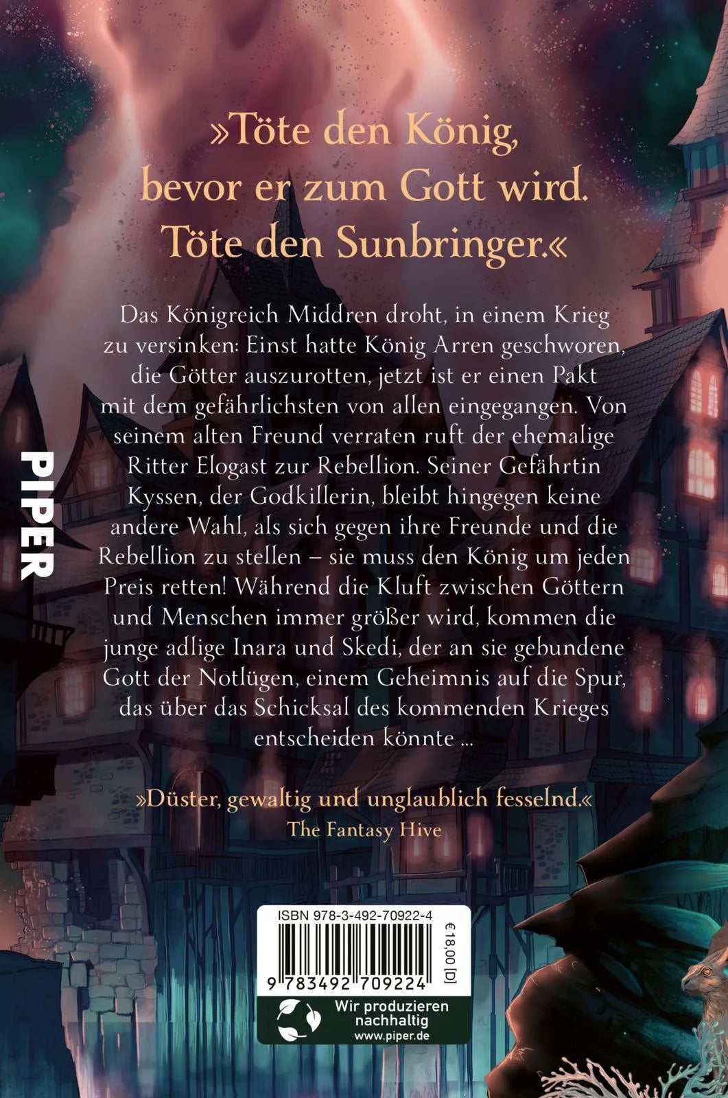 Buchrückseite von 'Sunbringer' mit Klappentext - Paperback