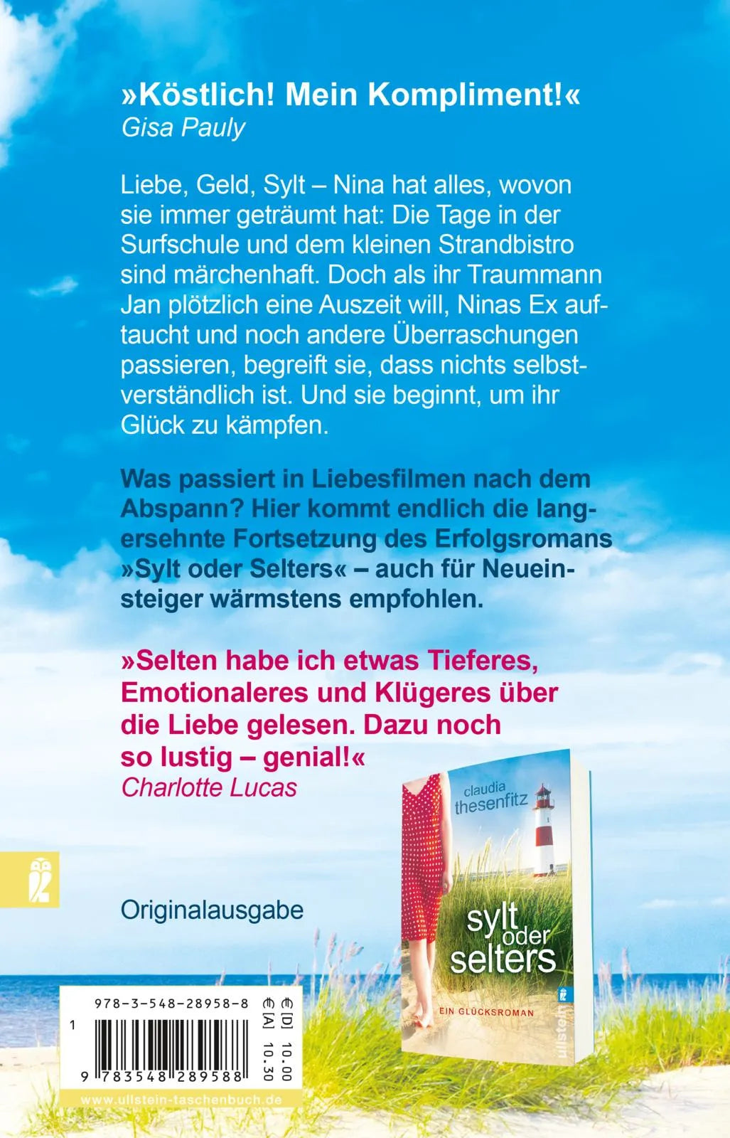 Buchrückseite von 'Sylt oder solo' mit Klappentext - Taschenbuch