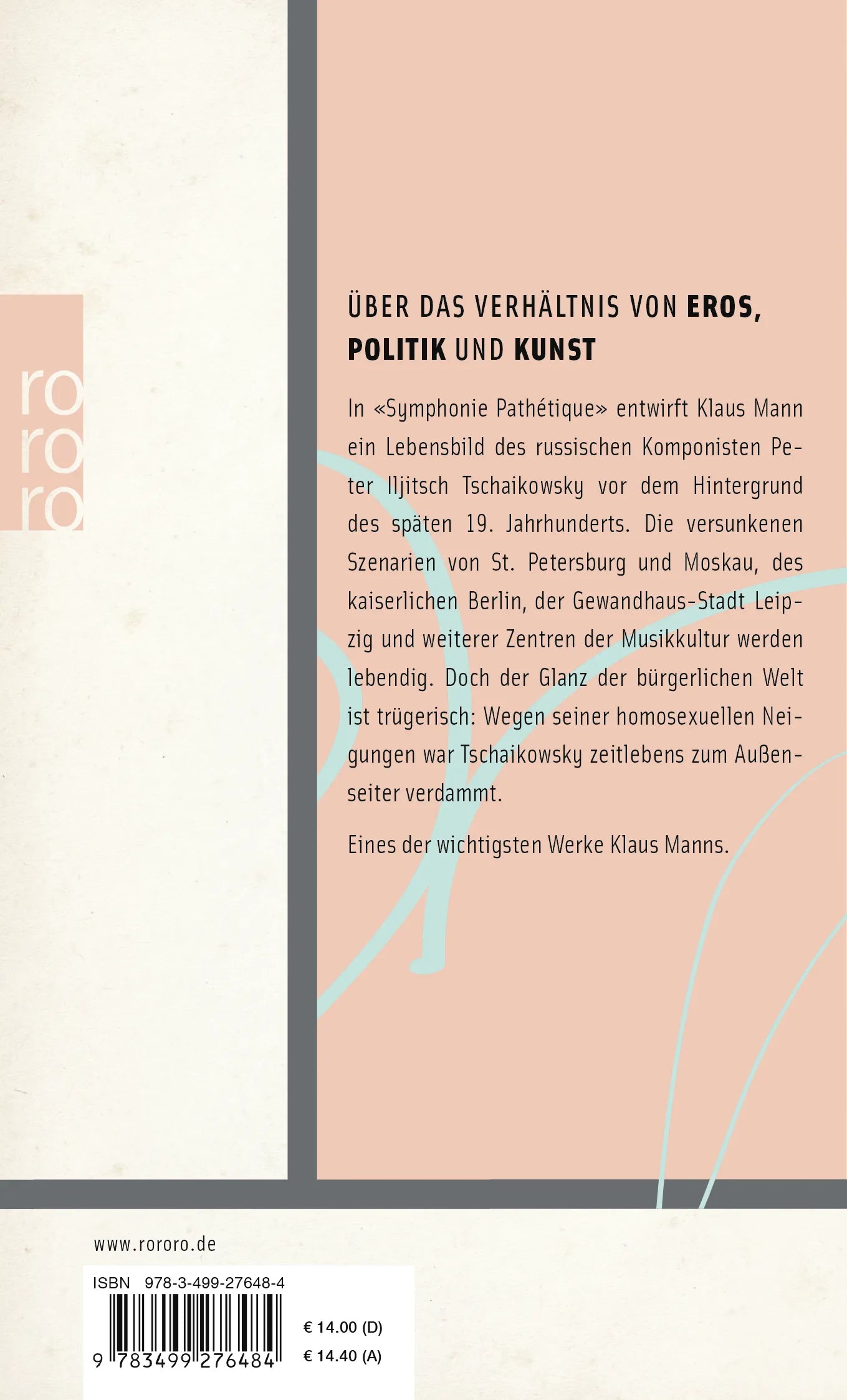 Buchrückseite von 'Symphonie Pathétique' mit Klappentext - Taschenbuch