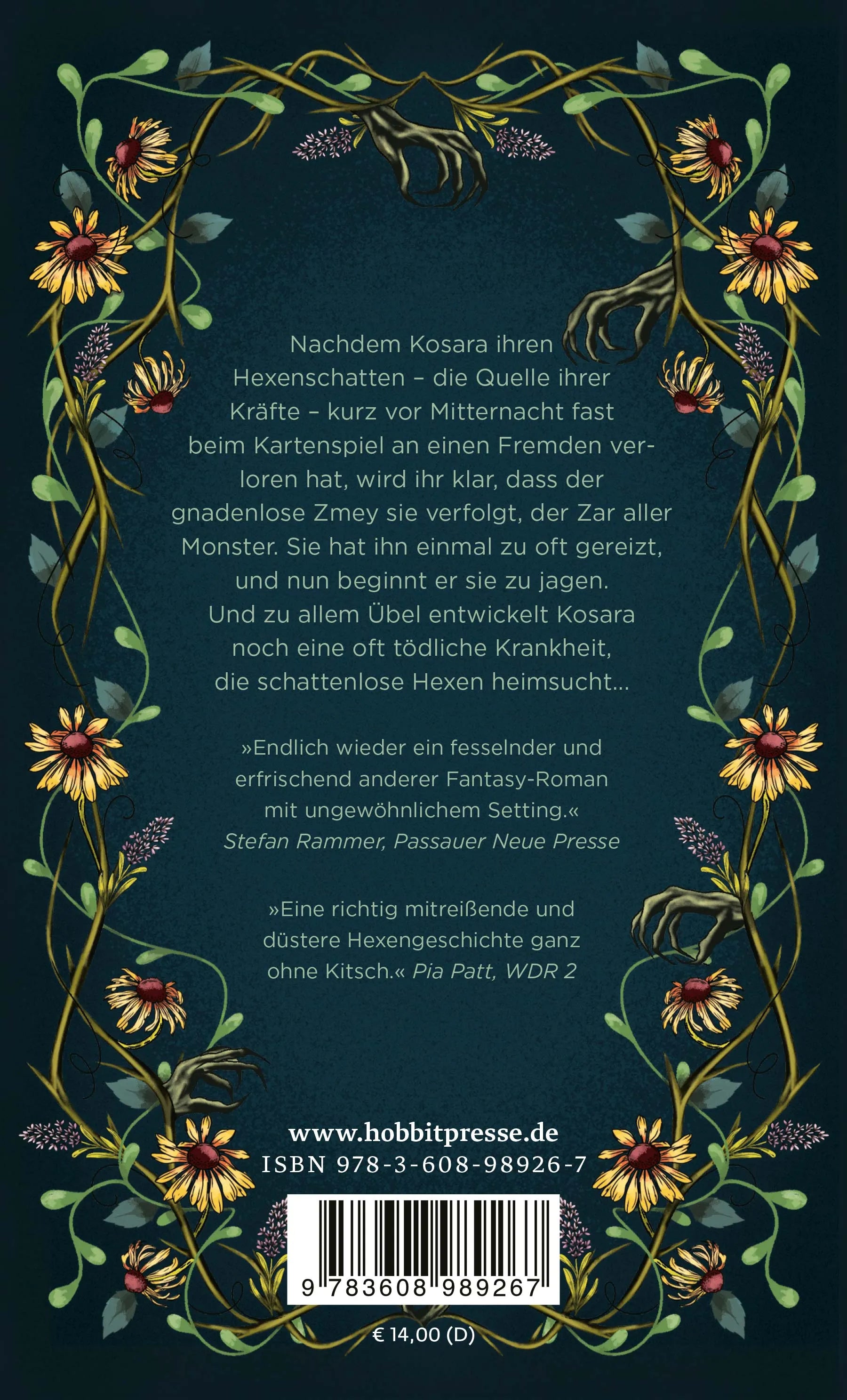 Buchrückseite von 'Tage einer Hexe' mit Klappentext - Taschenbuch