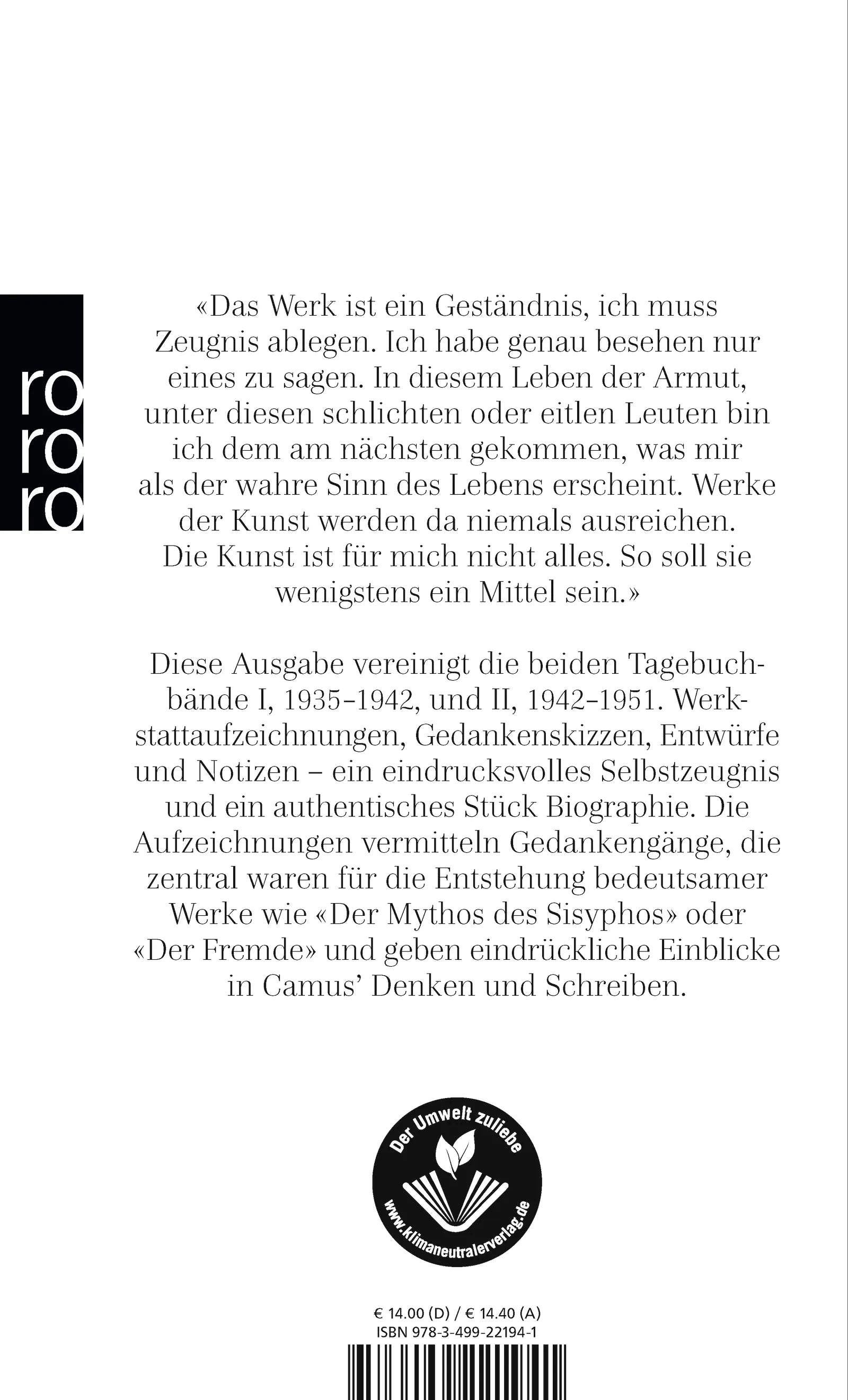 Buchrückseite von 'Tagebücher 1935 - 1951' mit Klappentext - Taschenbuch