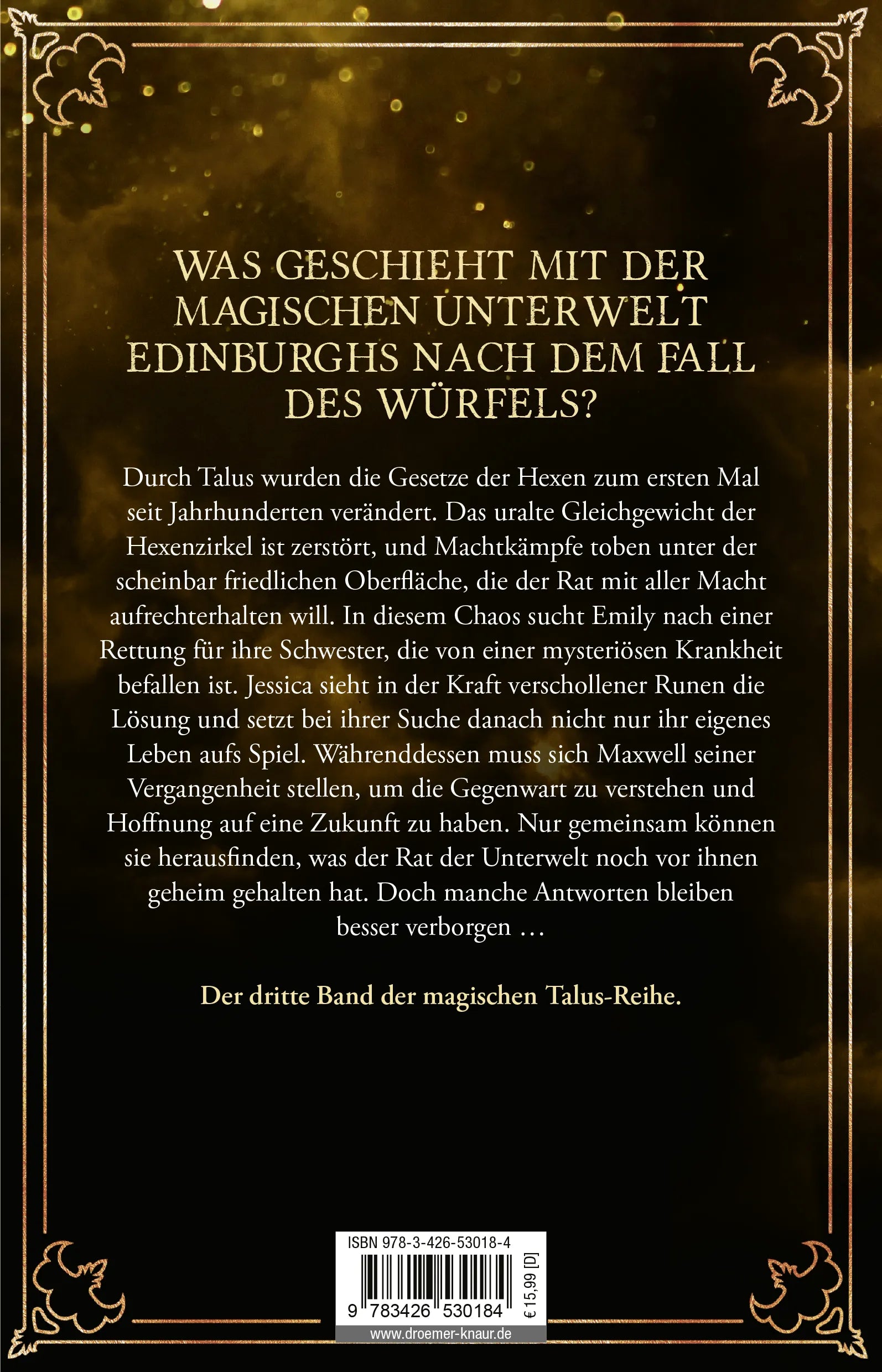 Buchrückseite von 'Talus - Die Runen der Macht' mit Klappentext - Paperback