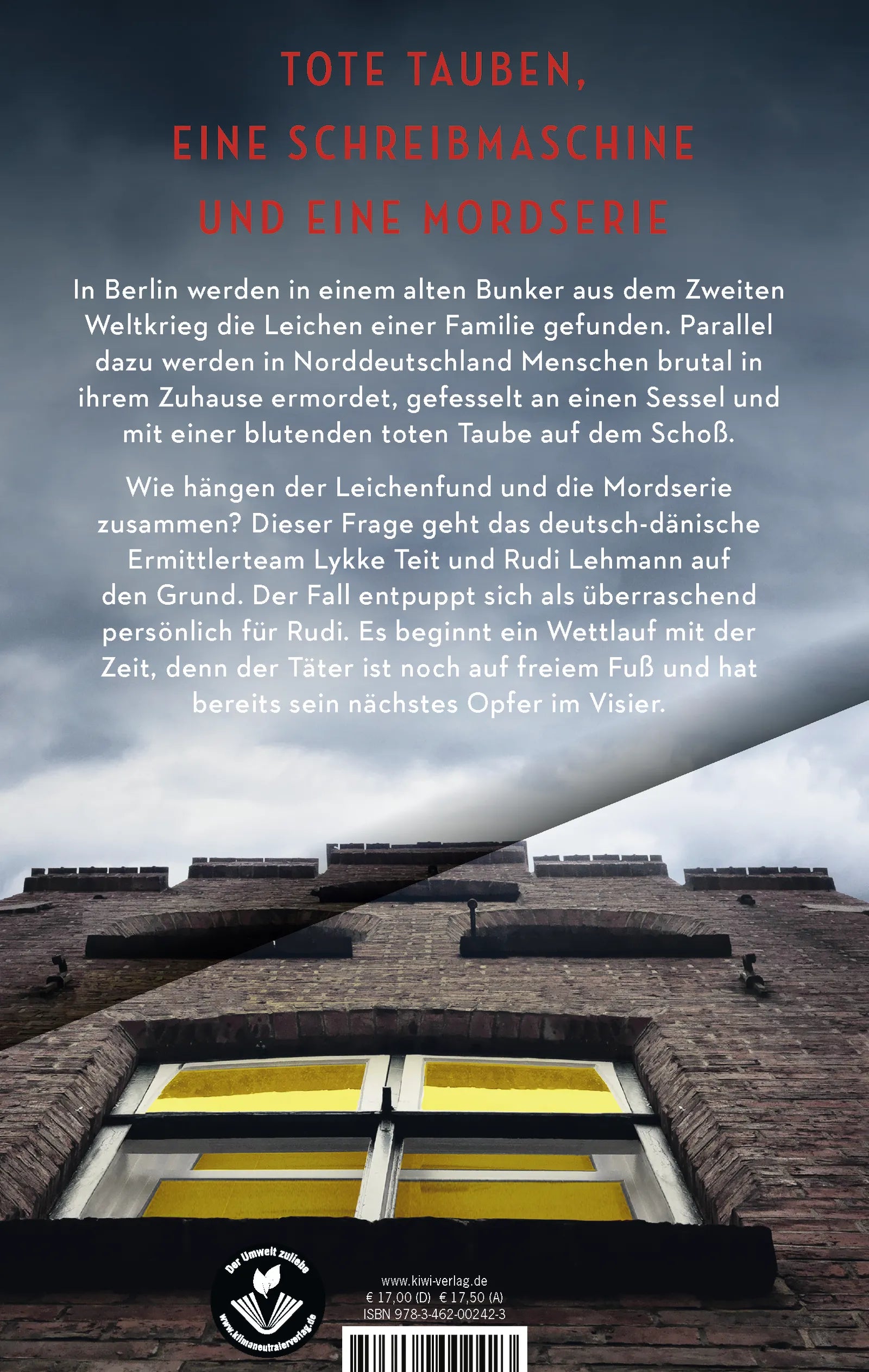 Buchrückseite von 'Taubenschlag' mit Klappentext - Paperback