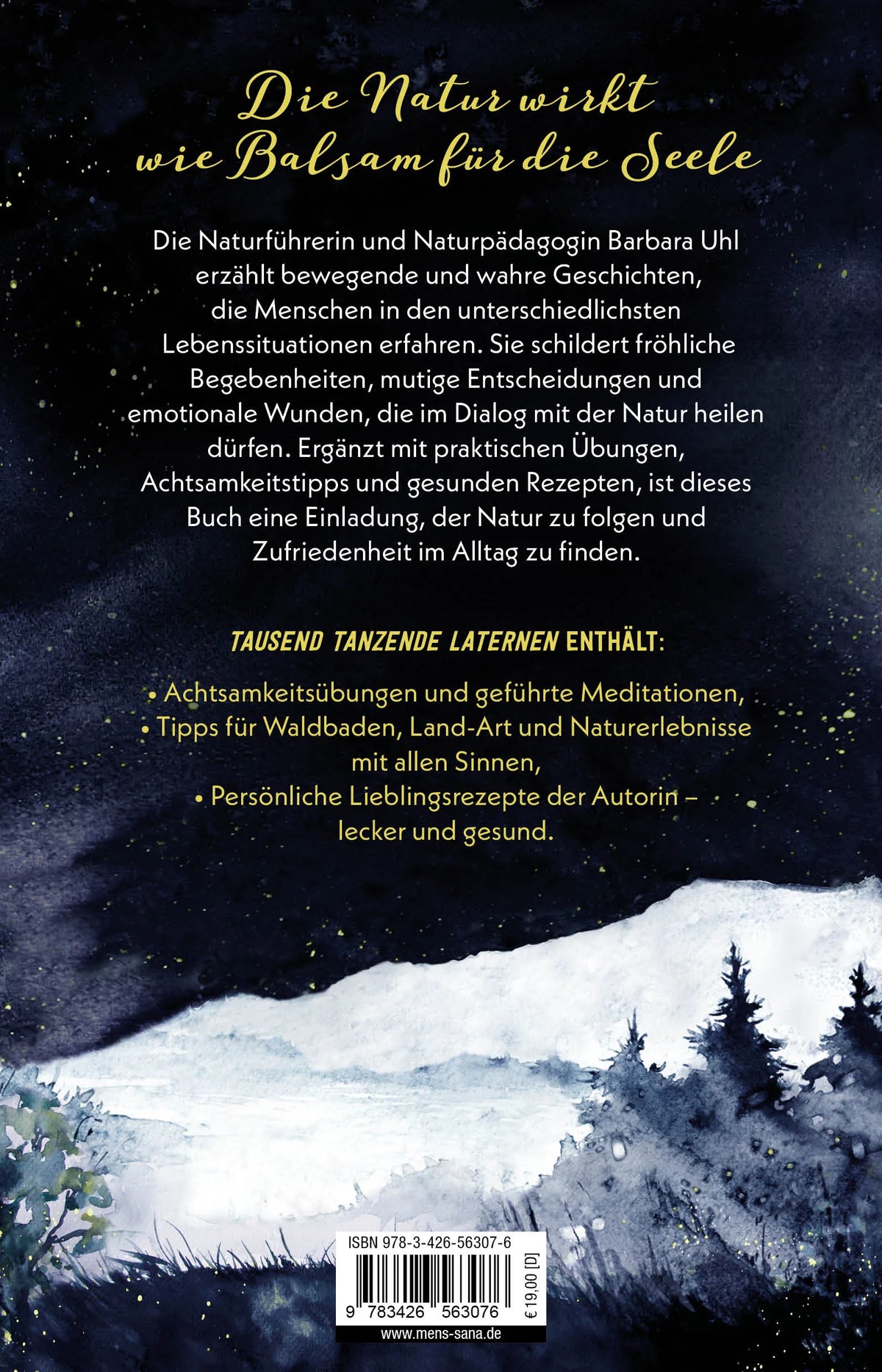 Buchrückseite von 'Tausend tanzende Laternen' mit Klappentext - Paperback