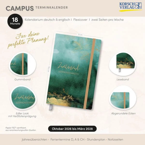 Terminkalender Campus Smaragd 18 Monate 2027/2028 – Ansicht