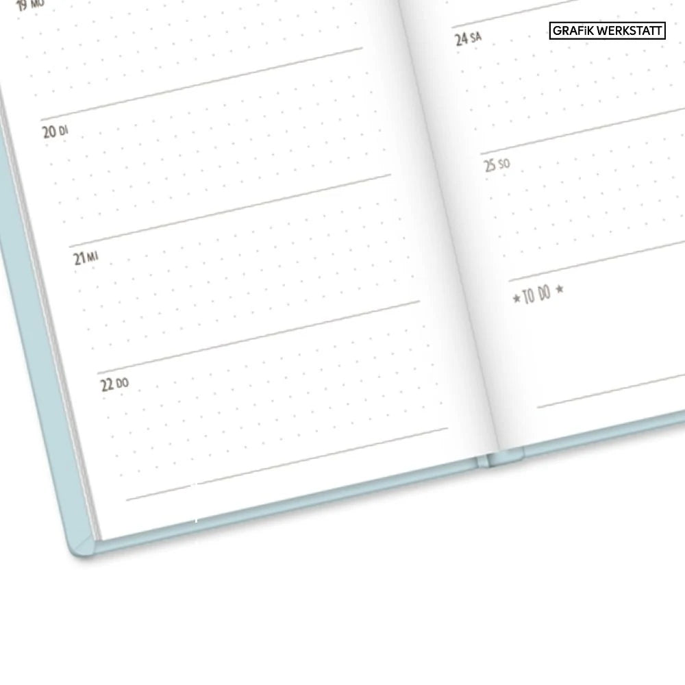 Terminplaner Lederlook 2027 Hellblau – Ansicht