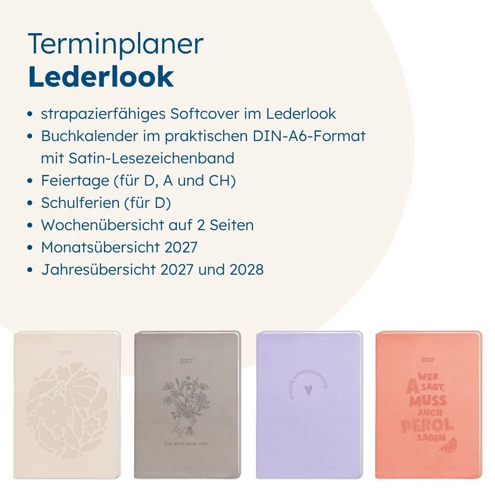 Terminplaner Lederlook 2027 Rot – Ansicht
