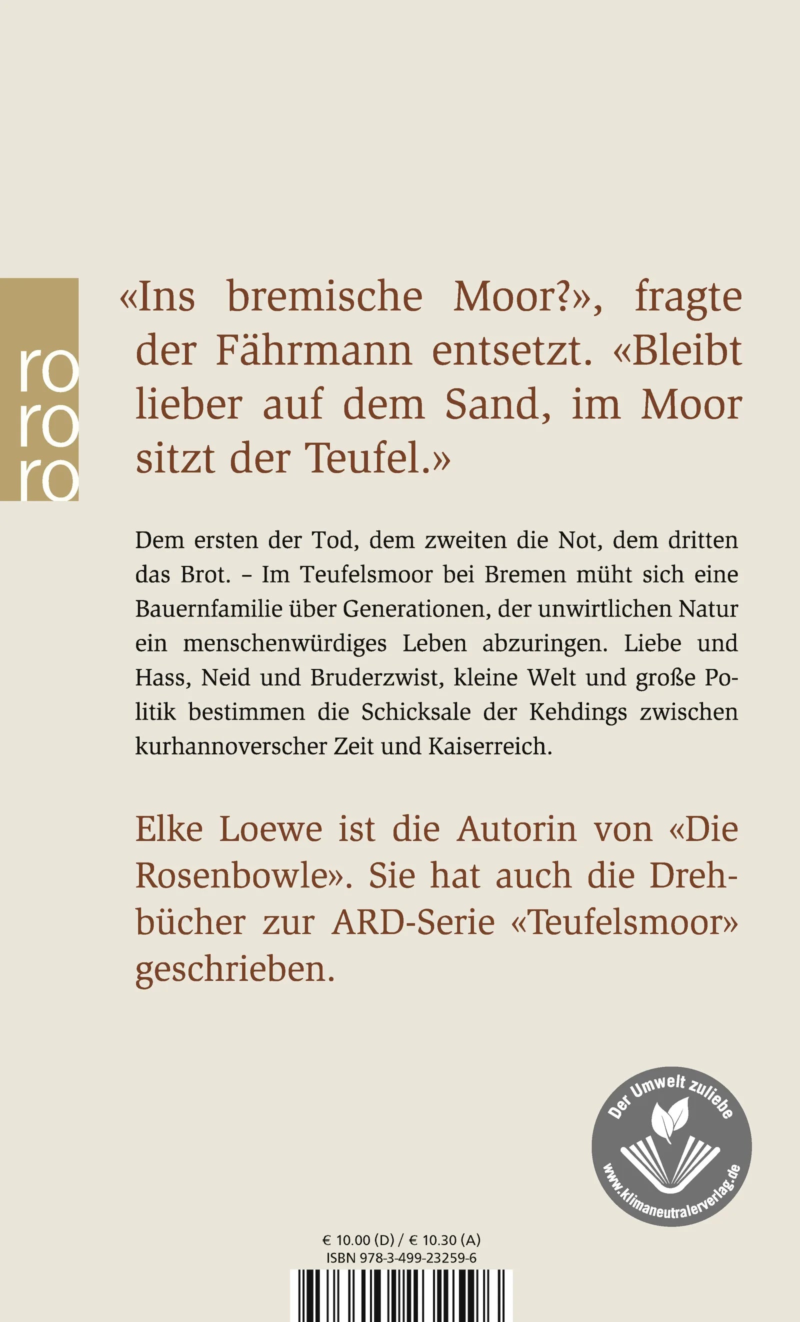 Buchrückseite von 'Teufelsmoor' mit Klappentext - Taschenbuch
