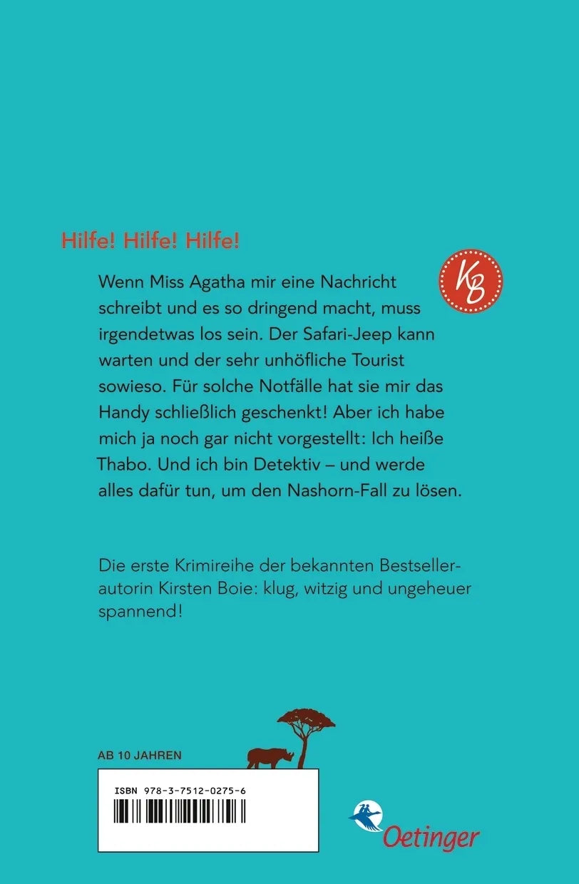 Buchrückseite von 'Thabo. Detektiv & Gentleman 1. Der Nashorn-Fall' mit Klappentext - Taschenbuch
