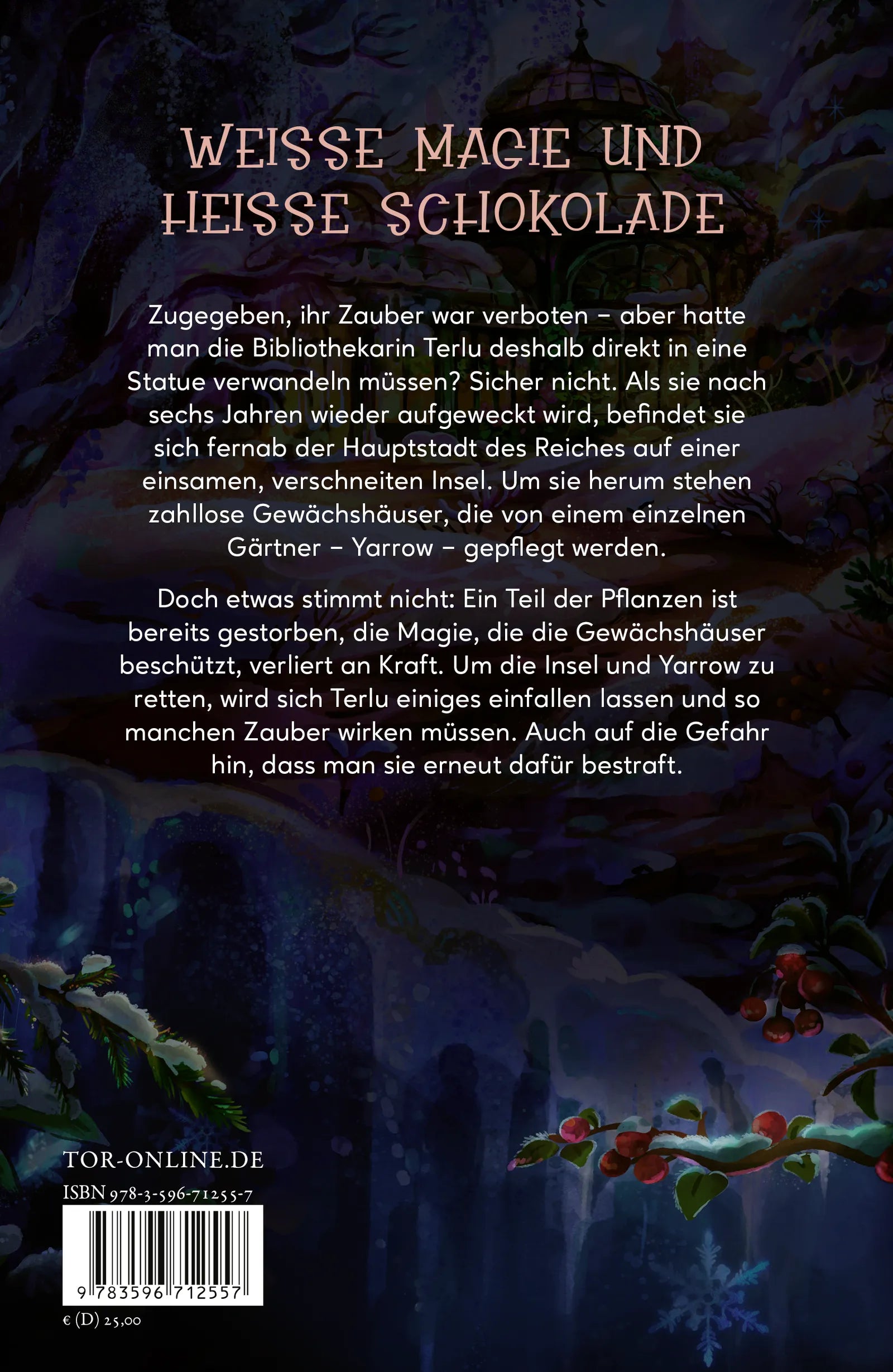 Buchrückseite von 'The Enchanted Greenhouse' mit Klappentext - Gebundene Ausgabe