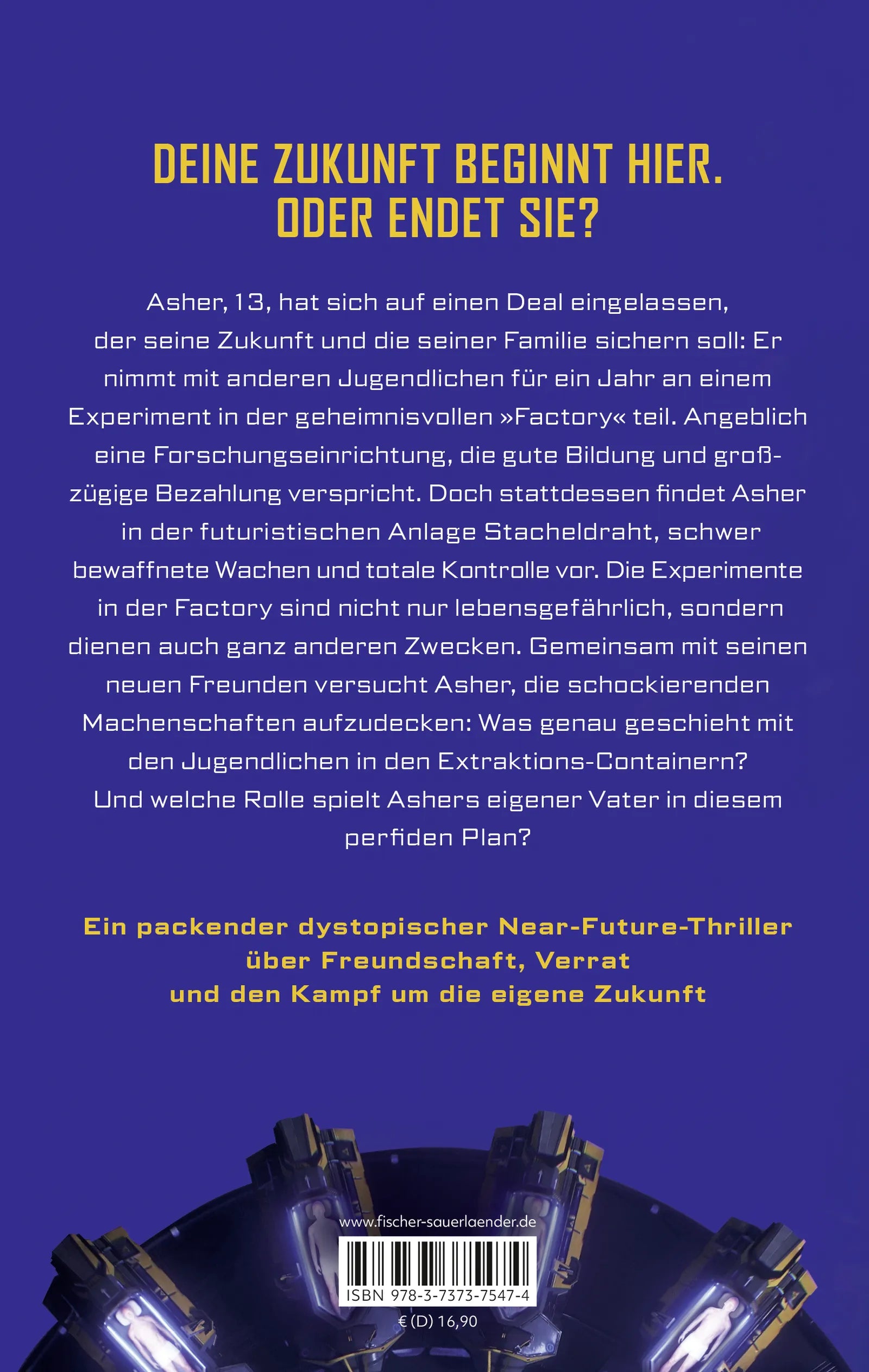 Buchrückseite von 'The Factory – Es gibt kein Entkommen' mit Klappentext - Paperback