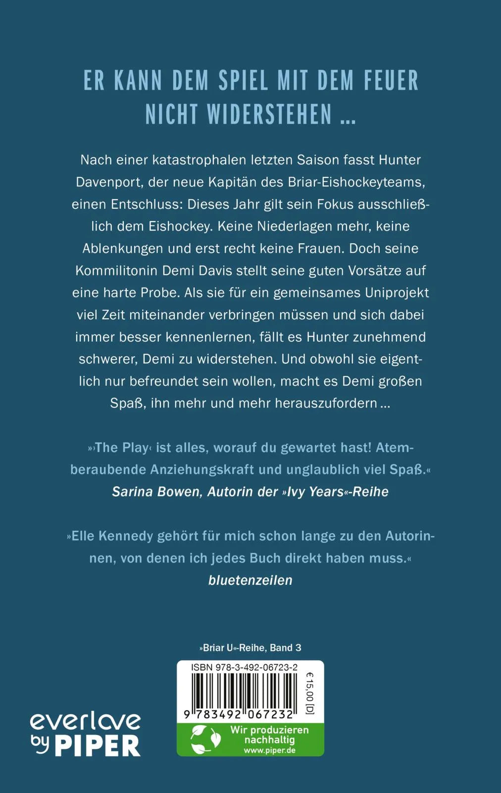 Buchrückseite von 'The Play – Spiel mit dem Feuer' mit Klappentext - Paperback