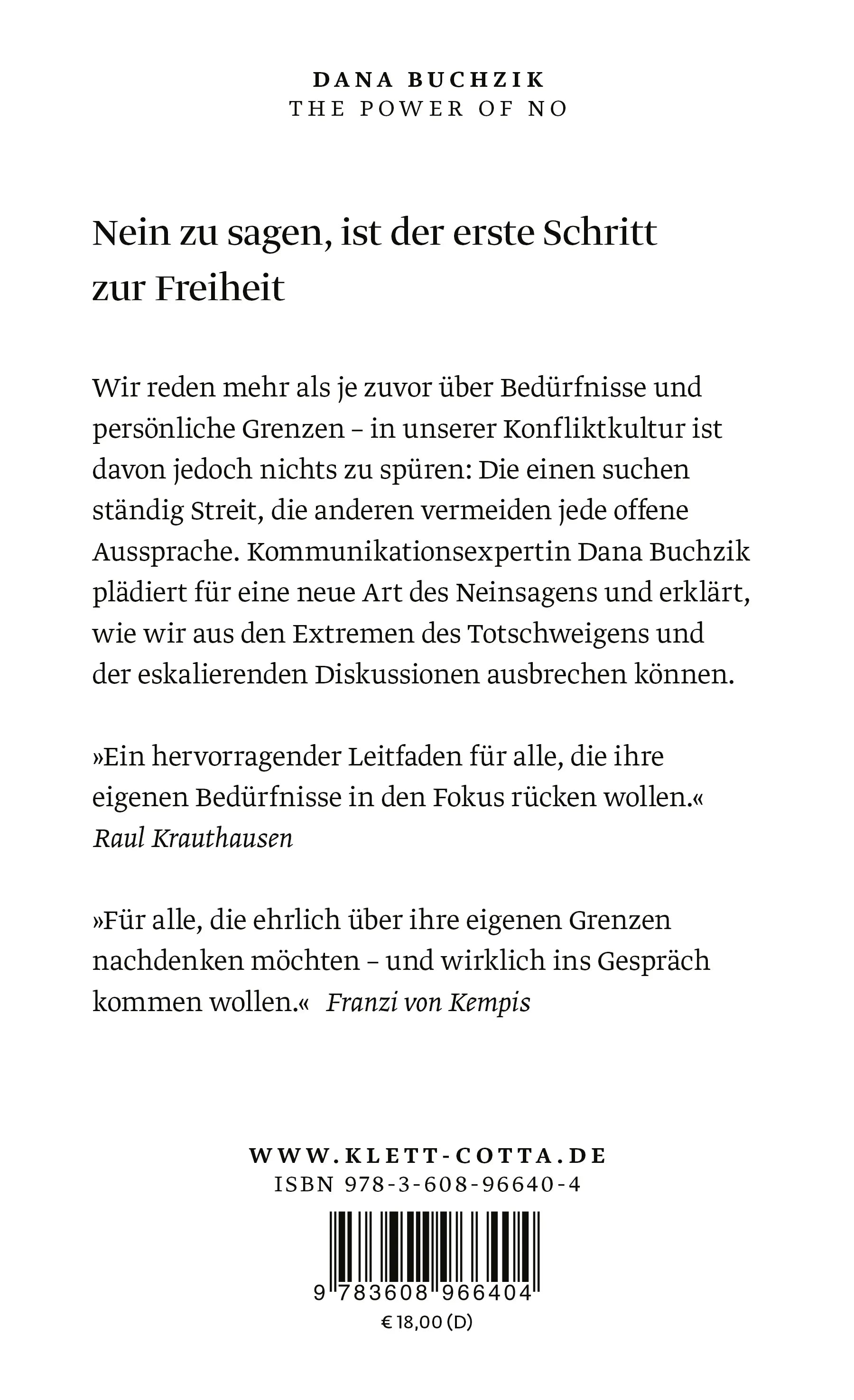 Buchrückseite von 'The Power of No' mit Klappentext - Paperback