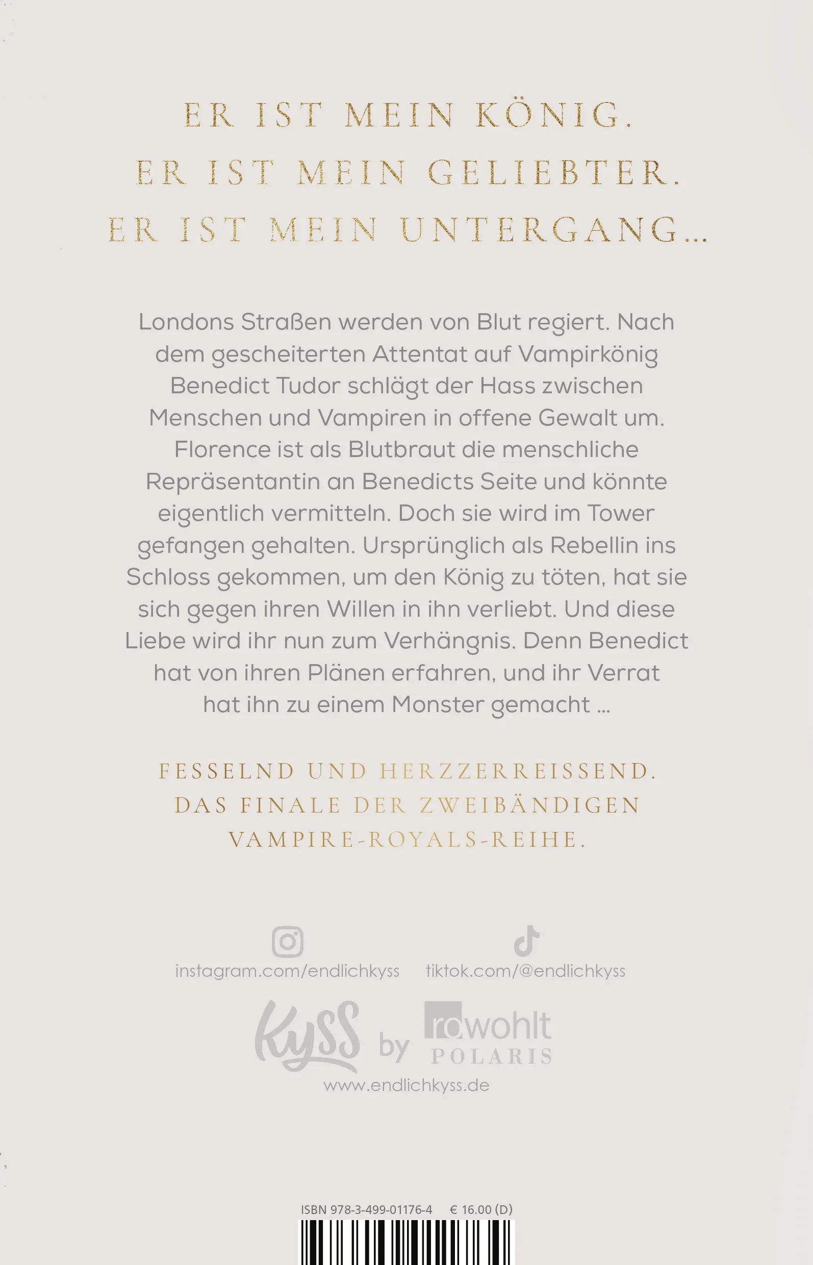 Buchrückseite von 'The Queen Will Rise' mit Klappentext - Paperback
