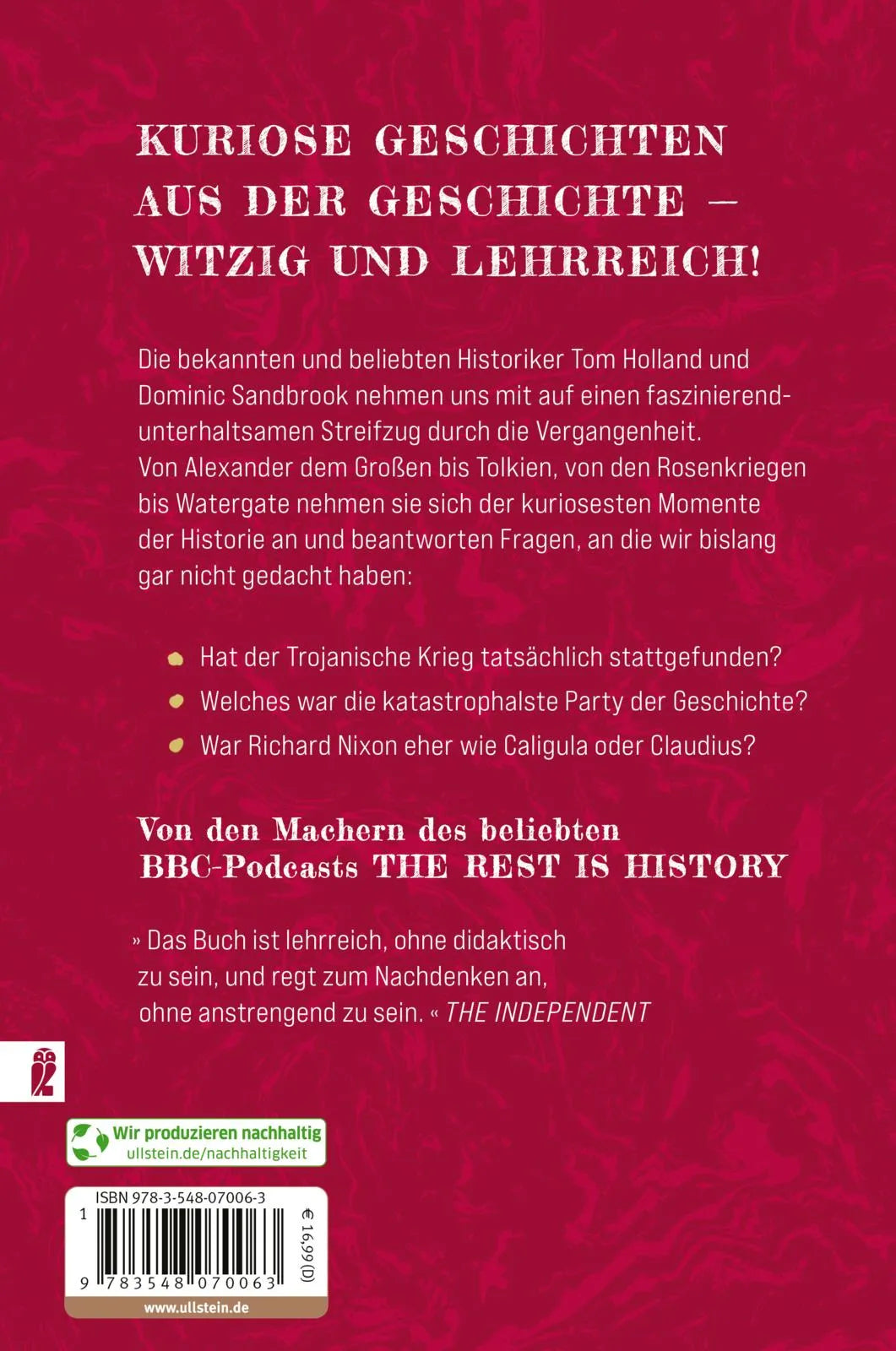 Buchrückseite von 'THE REST IS HISTORY' mit Klappentext - Taschenbuch