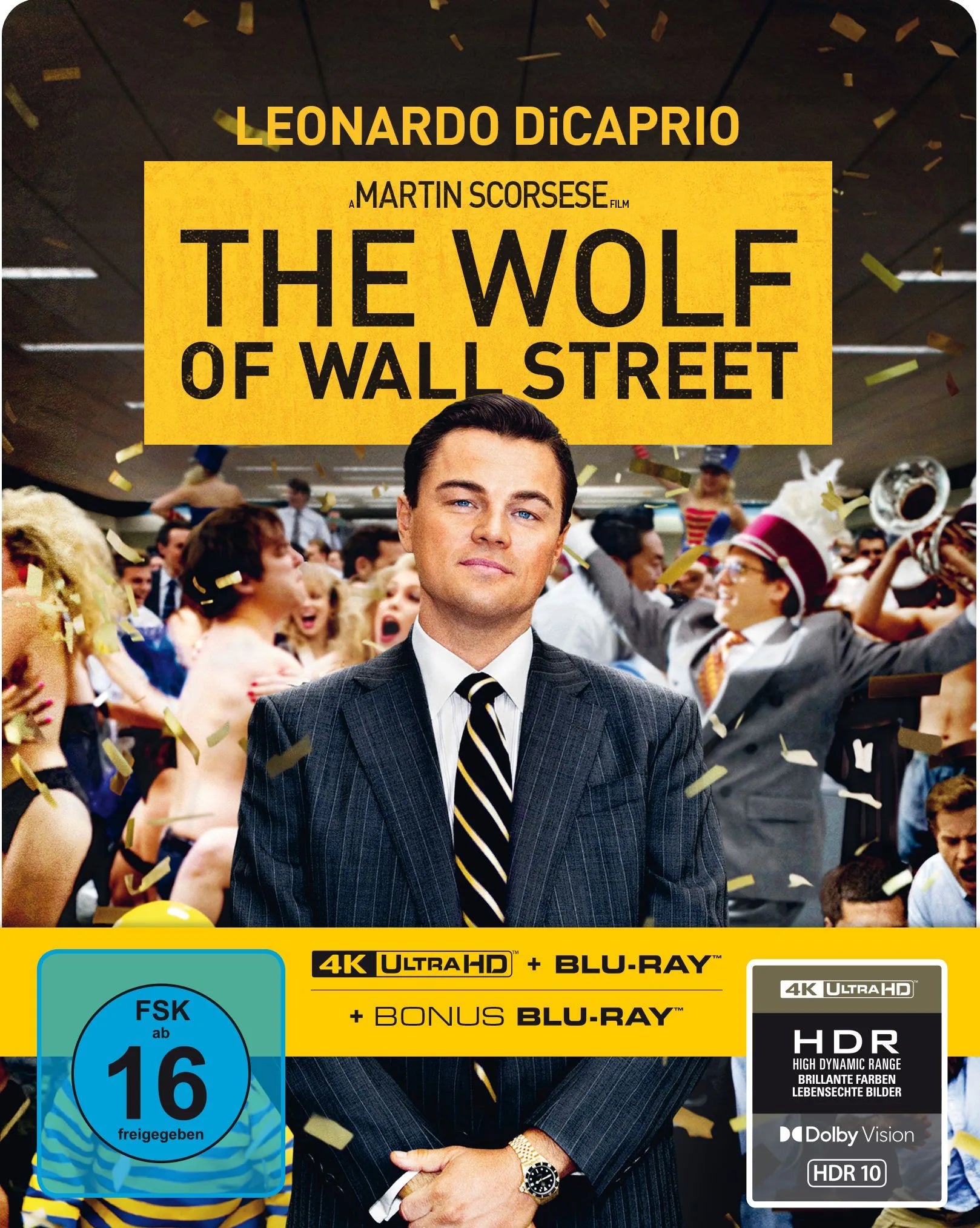 4K UHD Blu-ray-Cover: The Wolf of Wall Street – 4K Ultra HD Blu-ray SteelBook. Regie: Martin Scorsese