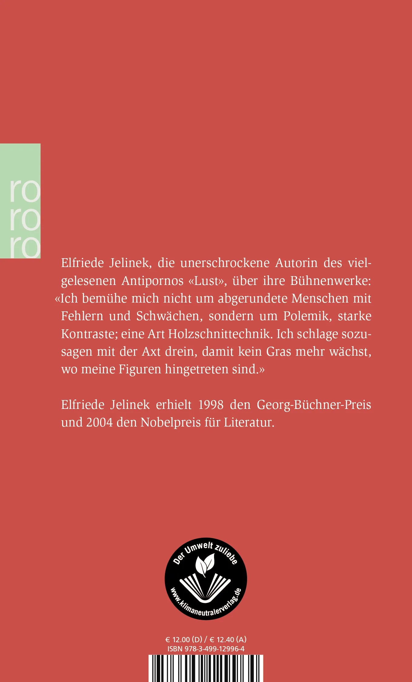 Buchrückseite von 'Theaterstücke' mit Klappentext - Taschenbuch