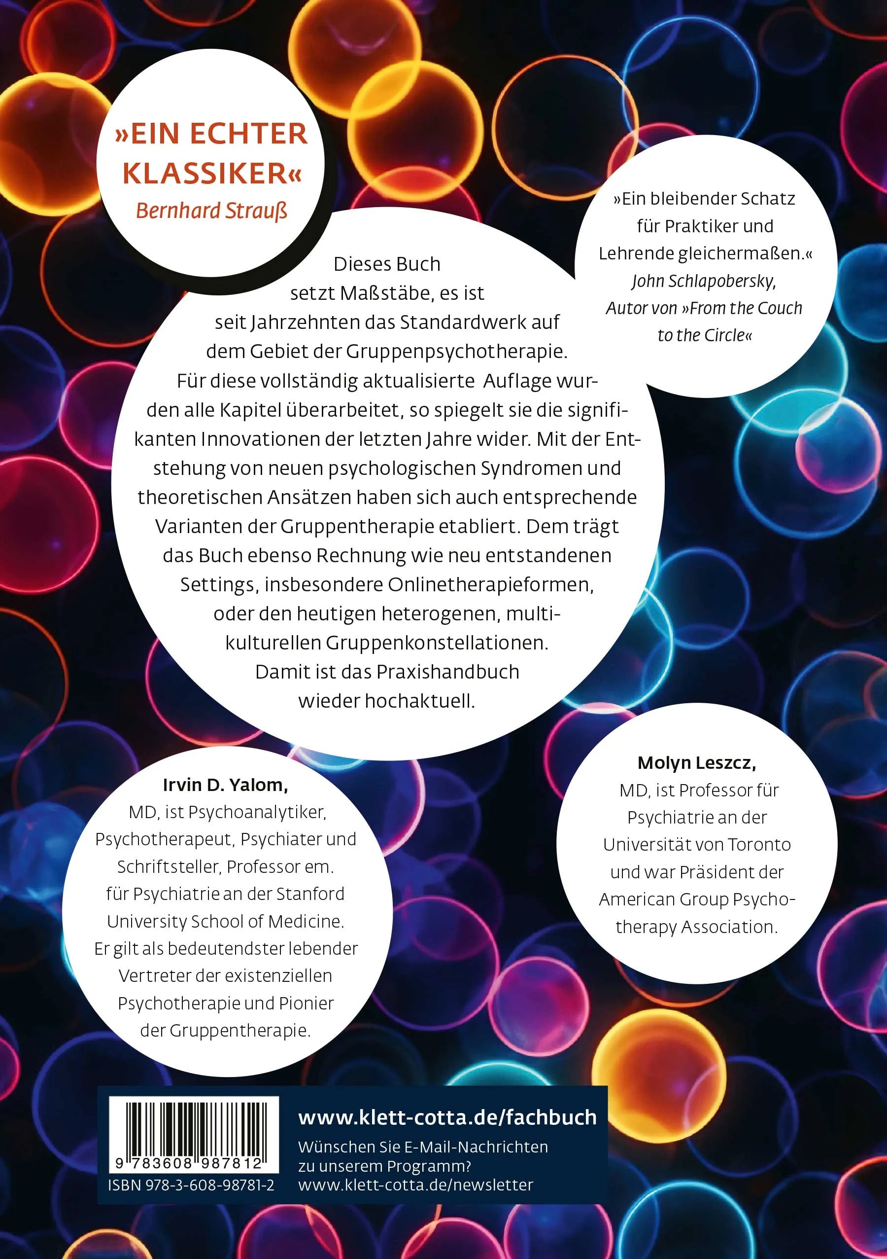 Buchrückseite von 'Theorie und Praxis der Gruppenpsychotherapie' mit Klappentext - Gebundene Ausgabe