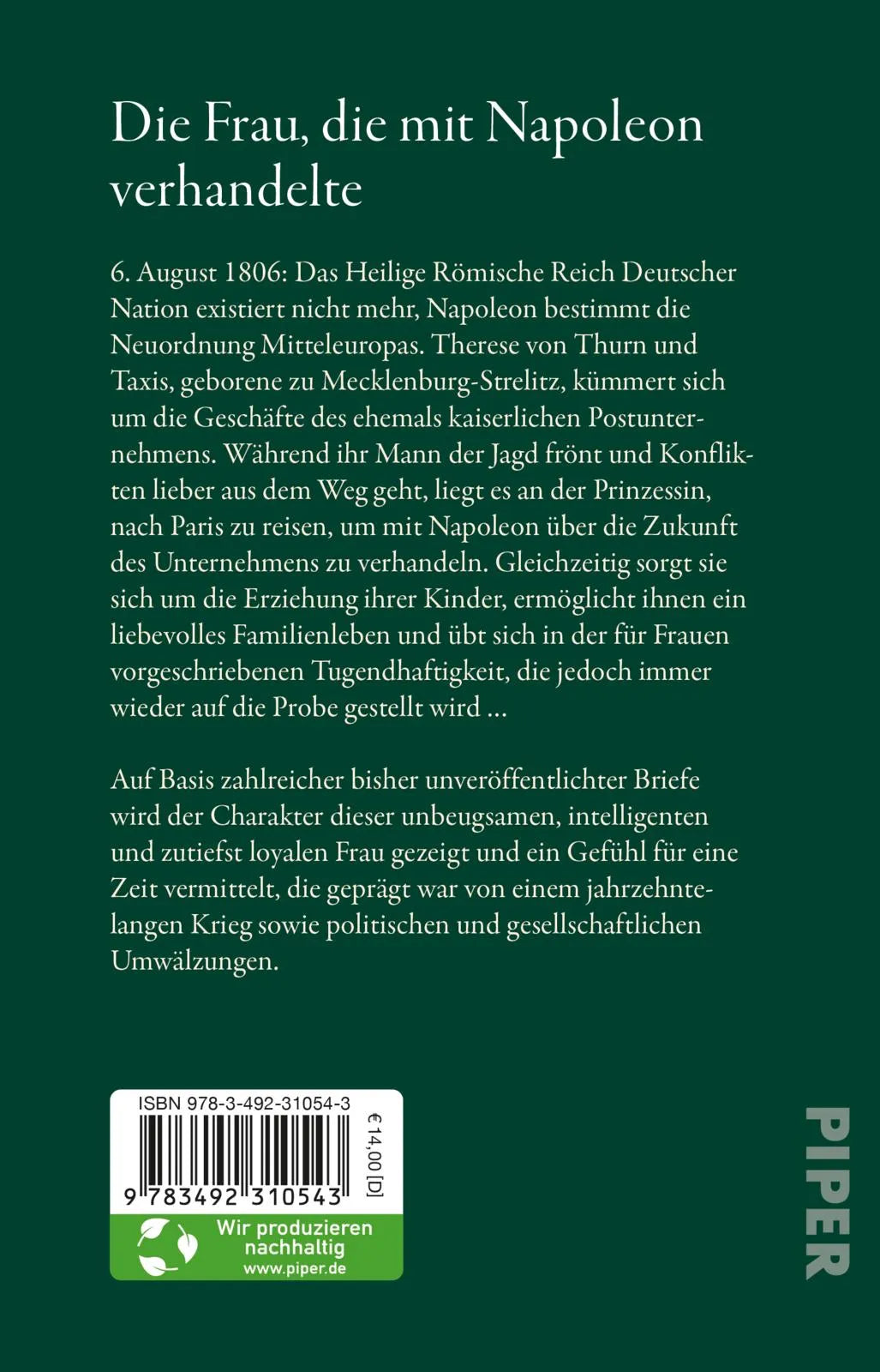 Buchrückseite von 'Therese von Thurn und Taxis' mit Klappentext - Taschenbuch