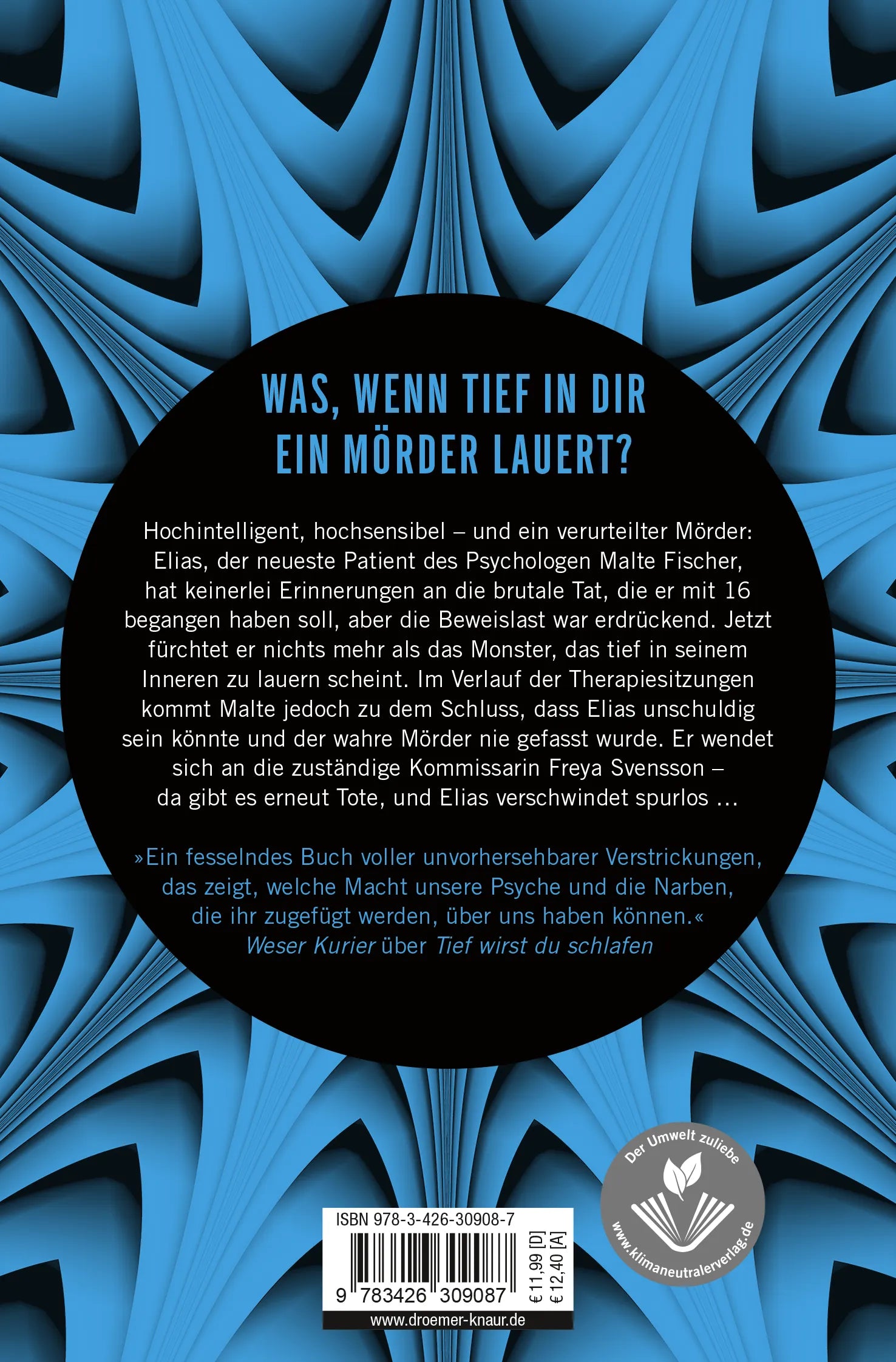 Buchrückseite von 'Tiefer als der Abgrund' mit Klappentext - Taschenbuch