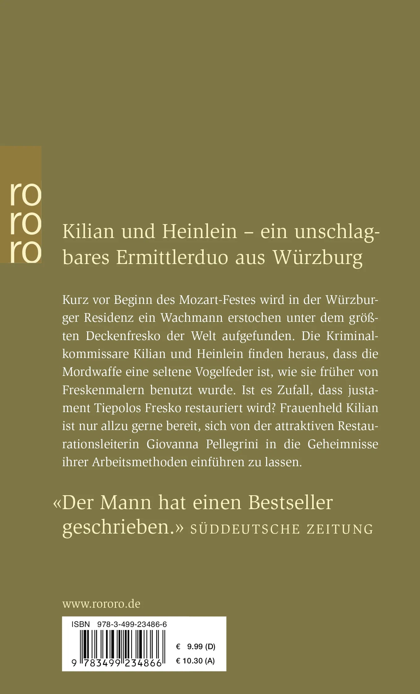 Buchrückseite von 'Tiepolos Fehler' mit Klappentext - Taschenbuch