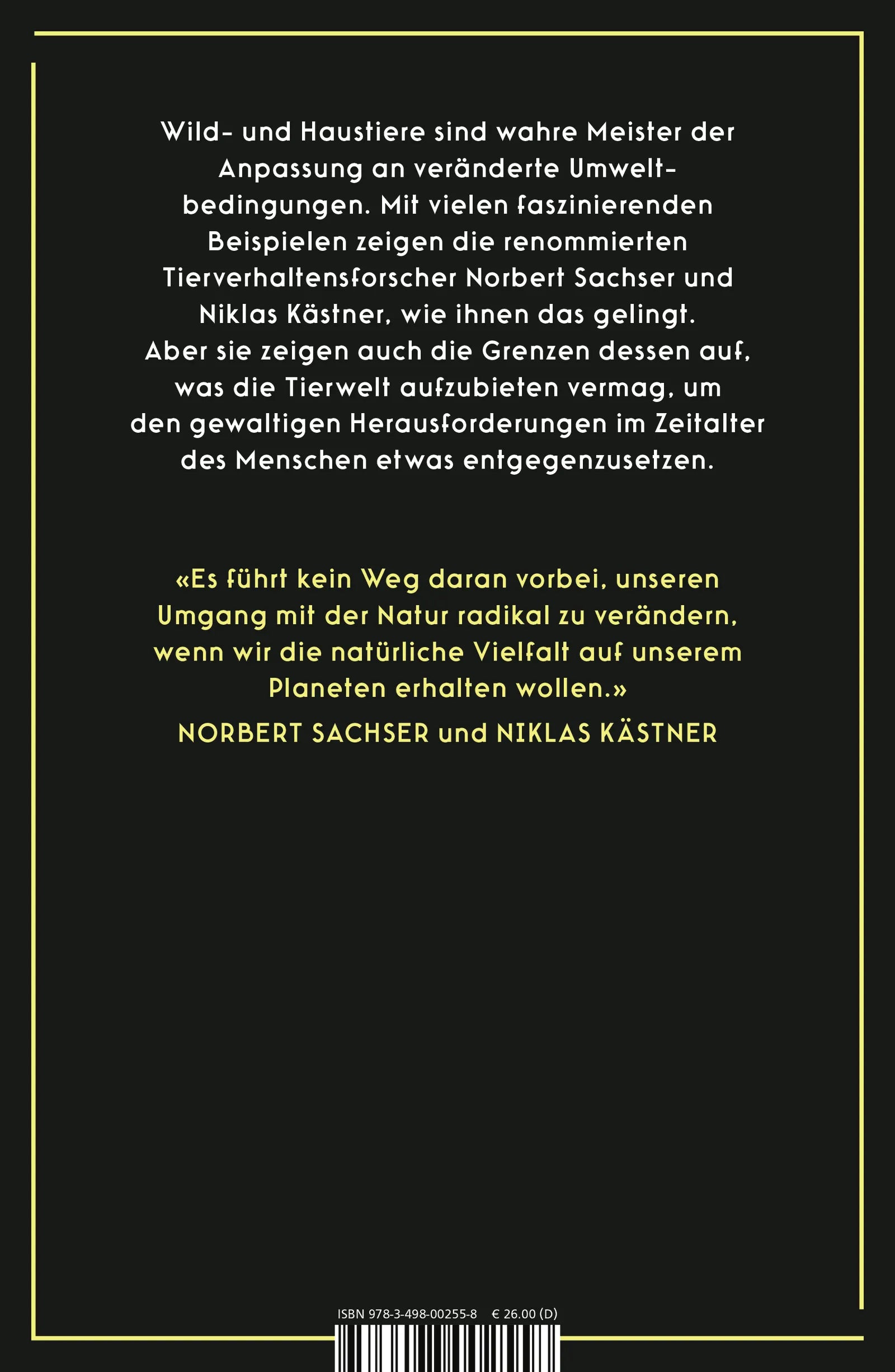 Buchrückseite von 'Tierwelt am Limit' mit Klappentext - Gebundene Ausgabe