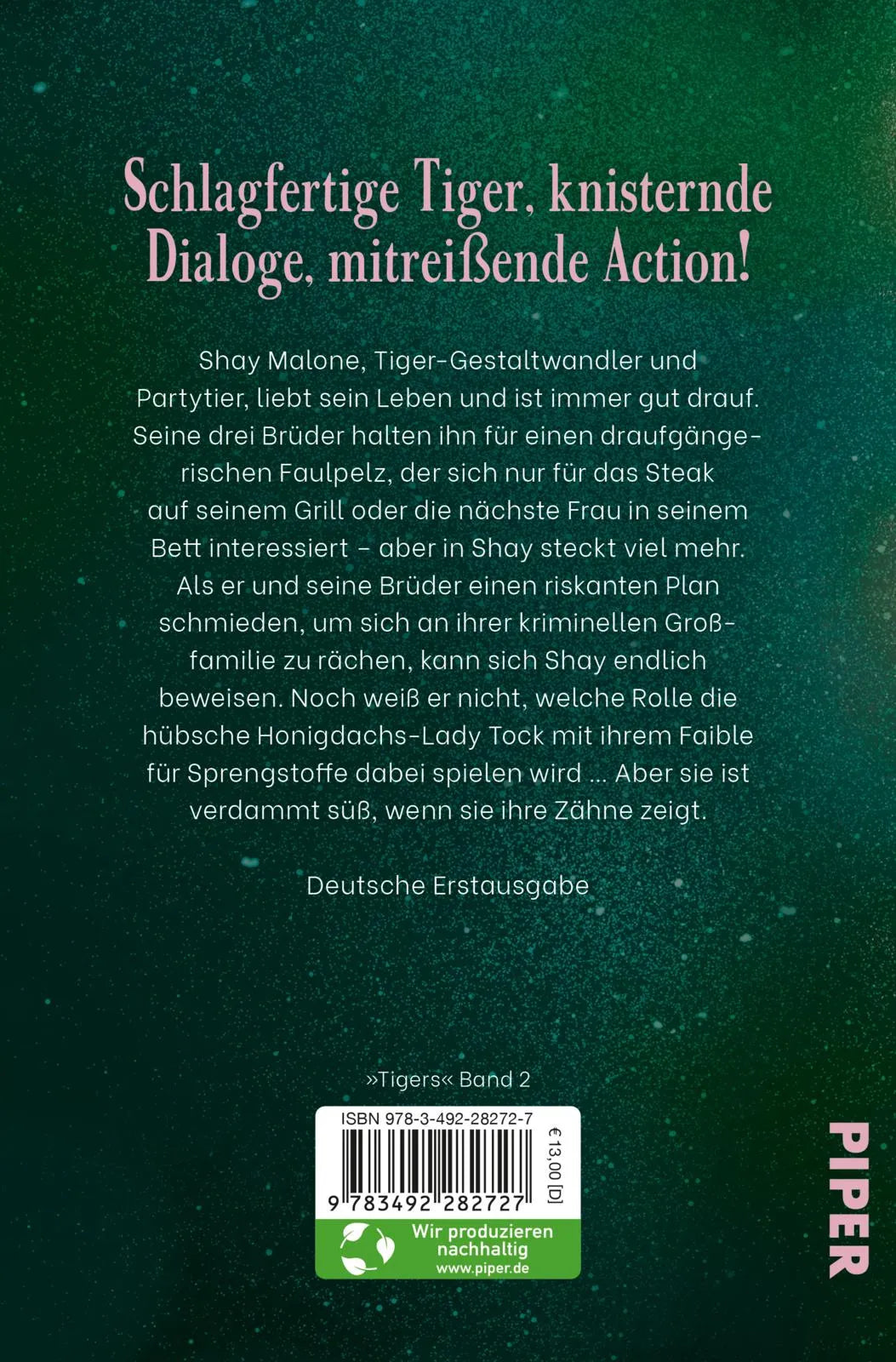 Buchrückseite von 'Tiger Dreams' mit Klappentext - Taschenbuch