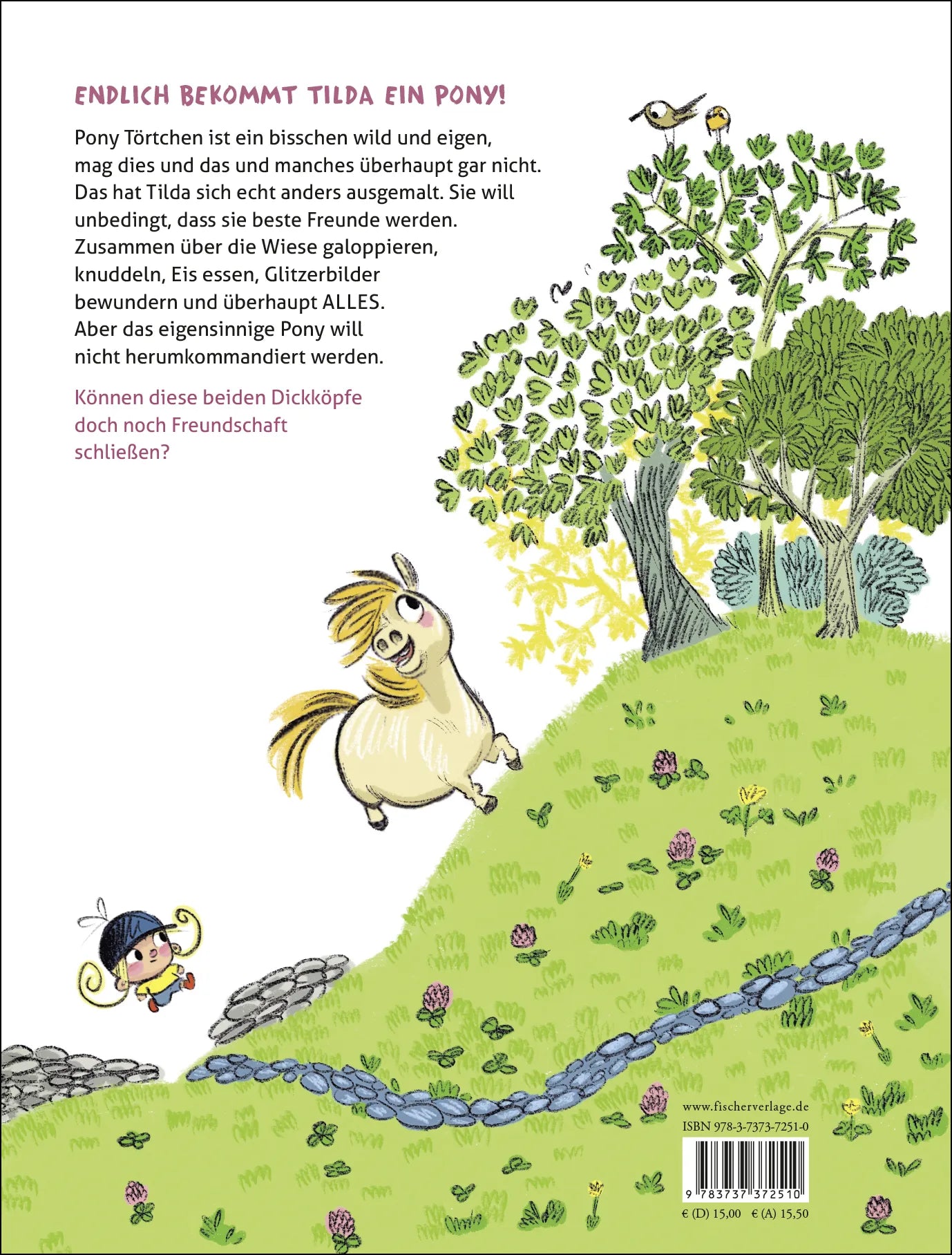 Buchrückseite von 'Tilda und Pony Törtchen' mit Klappentext - Gebundene Ausgabe