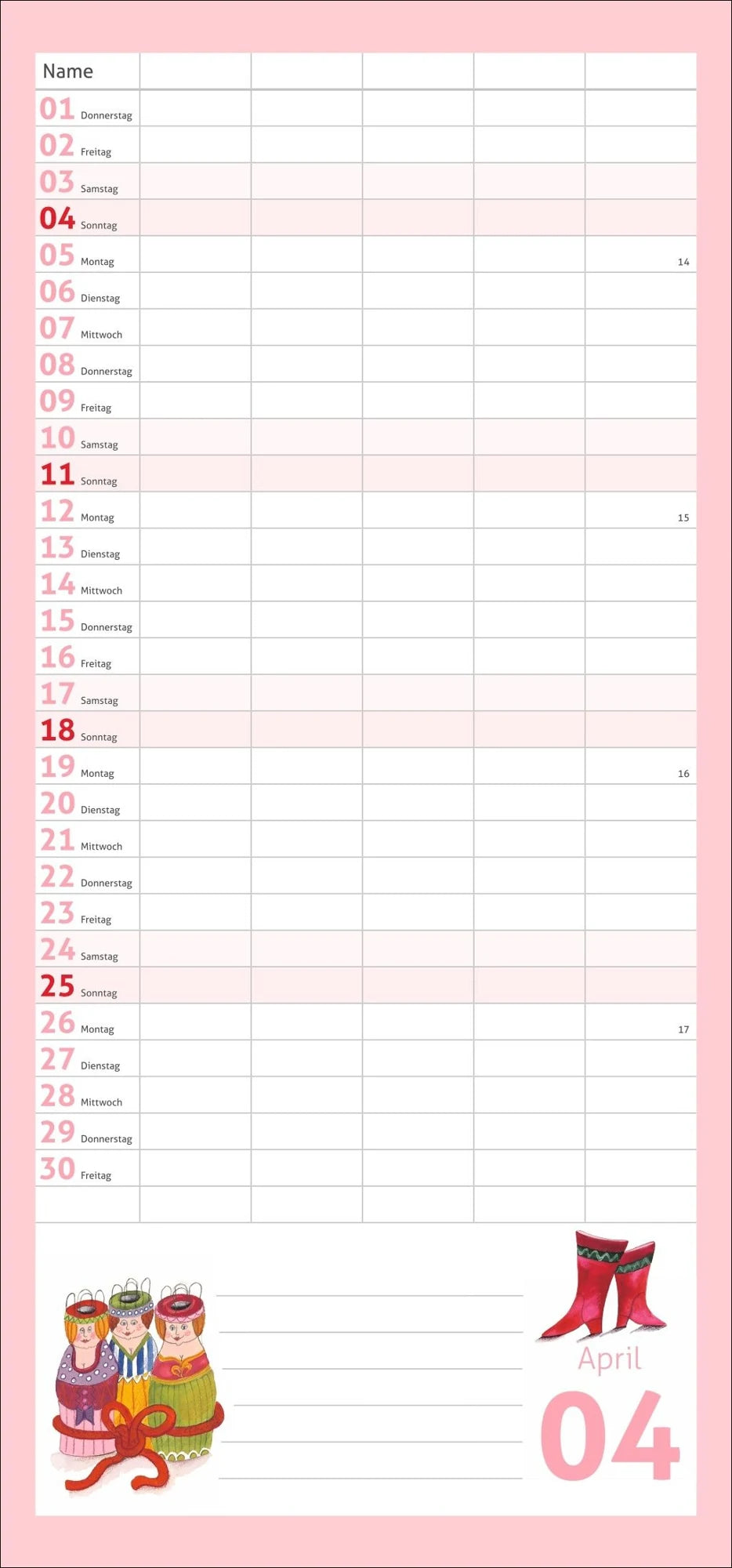 times&more Schaffner Familienplaner 2027 – Ansicht