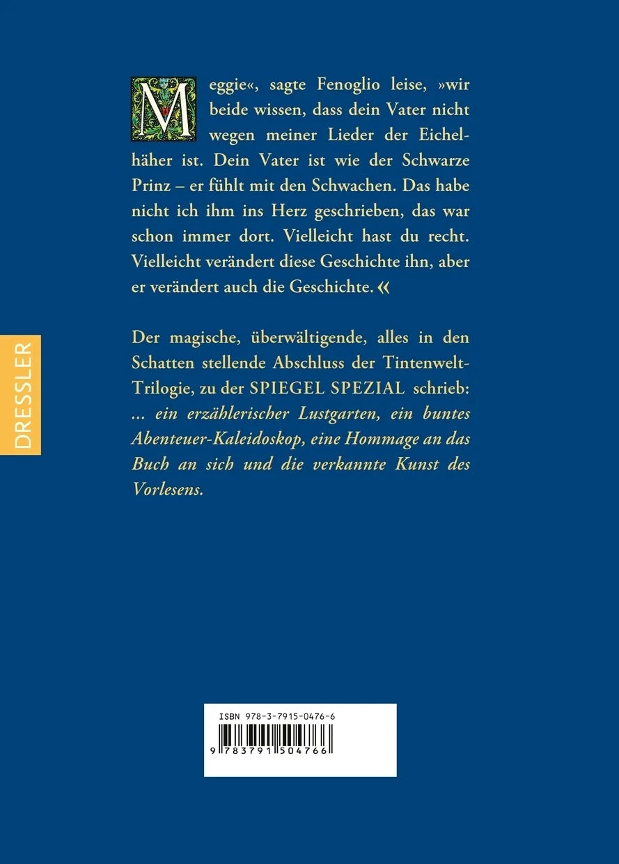 Buchrückseite von 'Tintenwelt 3. Tintentod' mit Klappentext - Gebundene Ausgabe