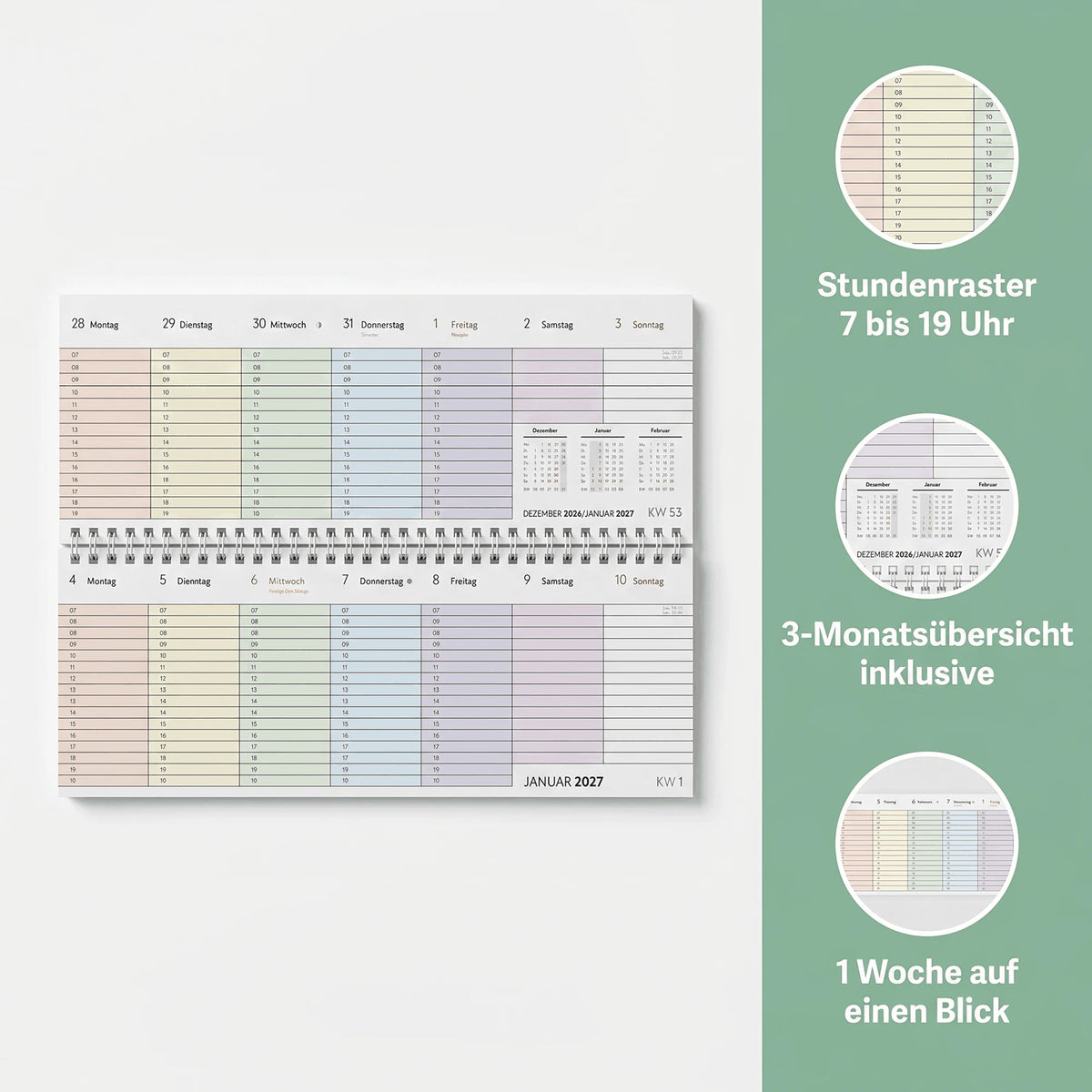 Tischquerkalender Farbenfroh 2027 – Ansicht