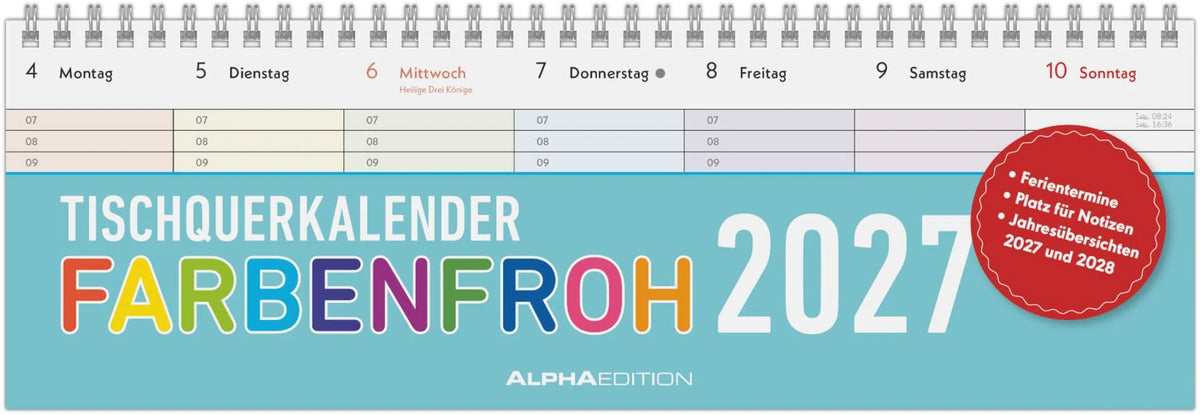 Tischkalender: Tischquerkalender Farbenfroh 2027