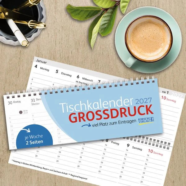 Tischquerkalender Großdruck 2027 – Ansicht