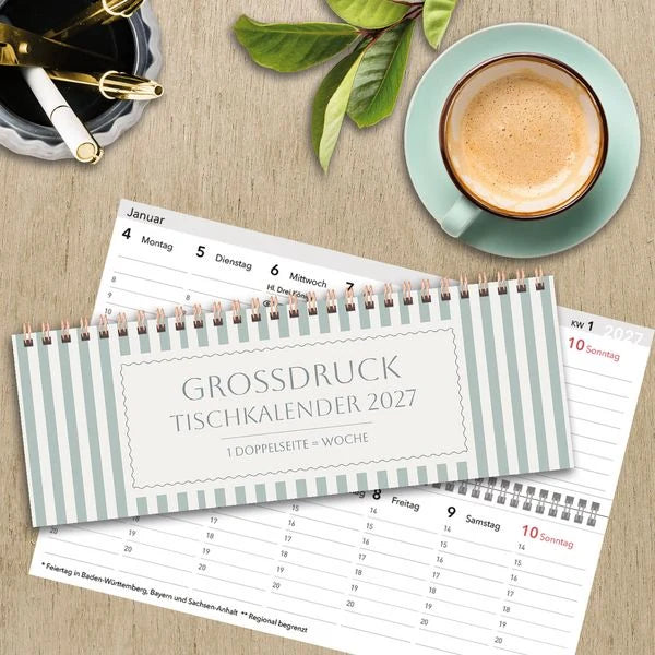 Tischquerkalender Großdruck Streifen 2027 – Ansicht