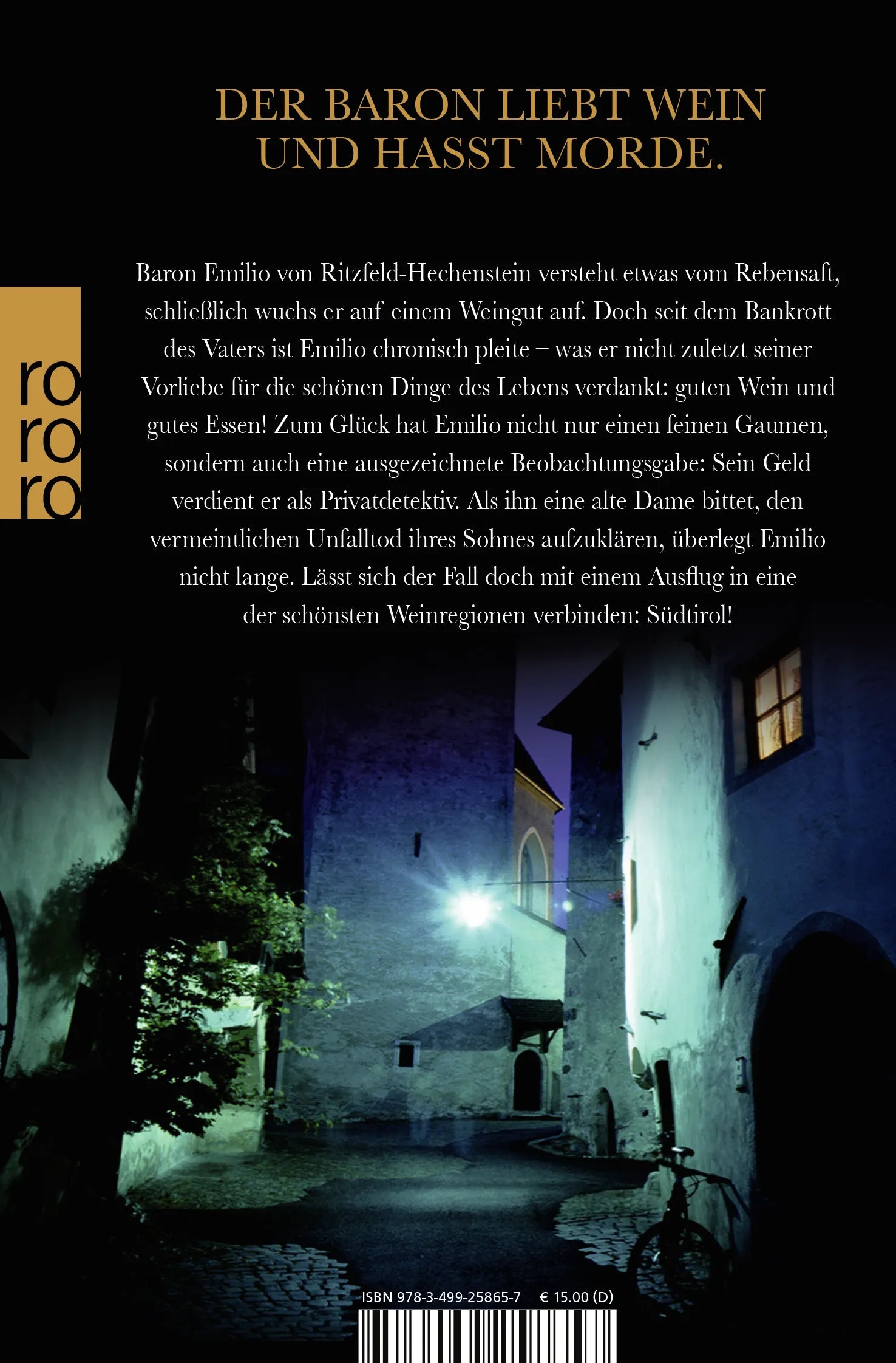 Buchrückseite von 'Tod oder Reben' mit Klappentext - Taschenbuch