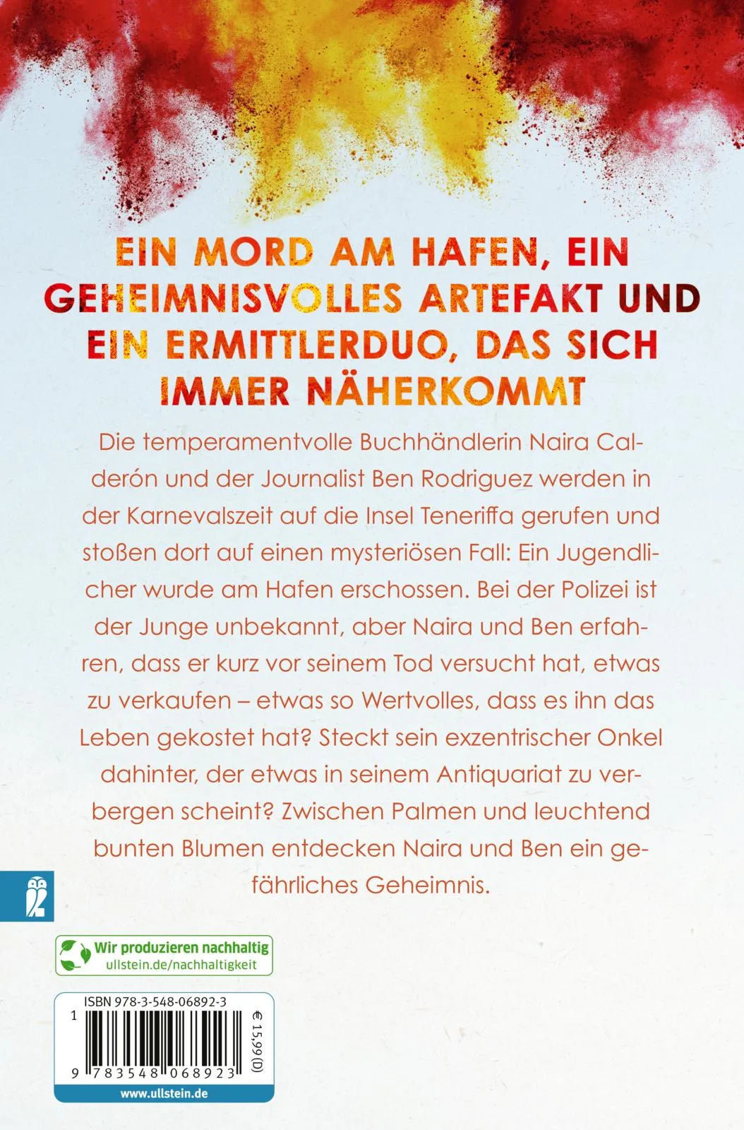 Buchrückseite von 'Tödliche Intrigen auf Teneriffa' mit Klappentext - Paperback