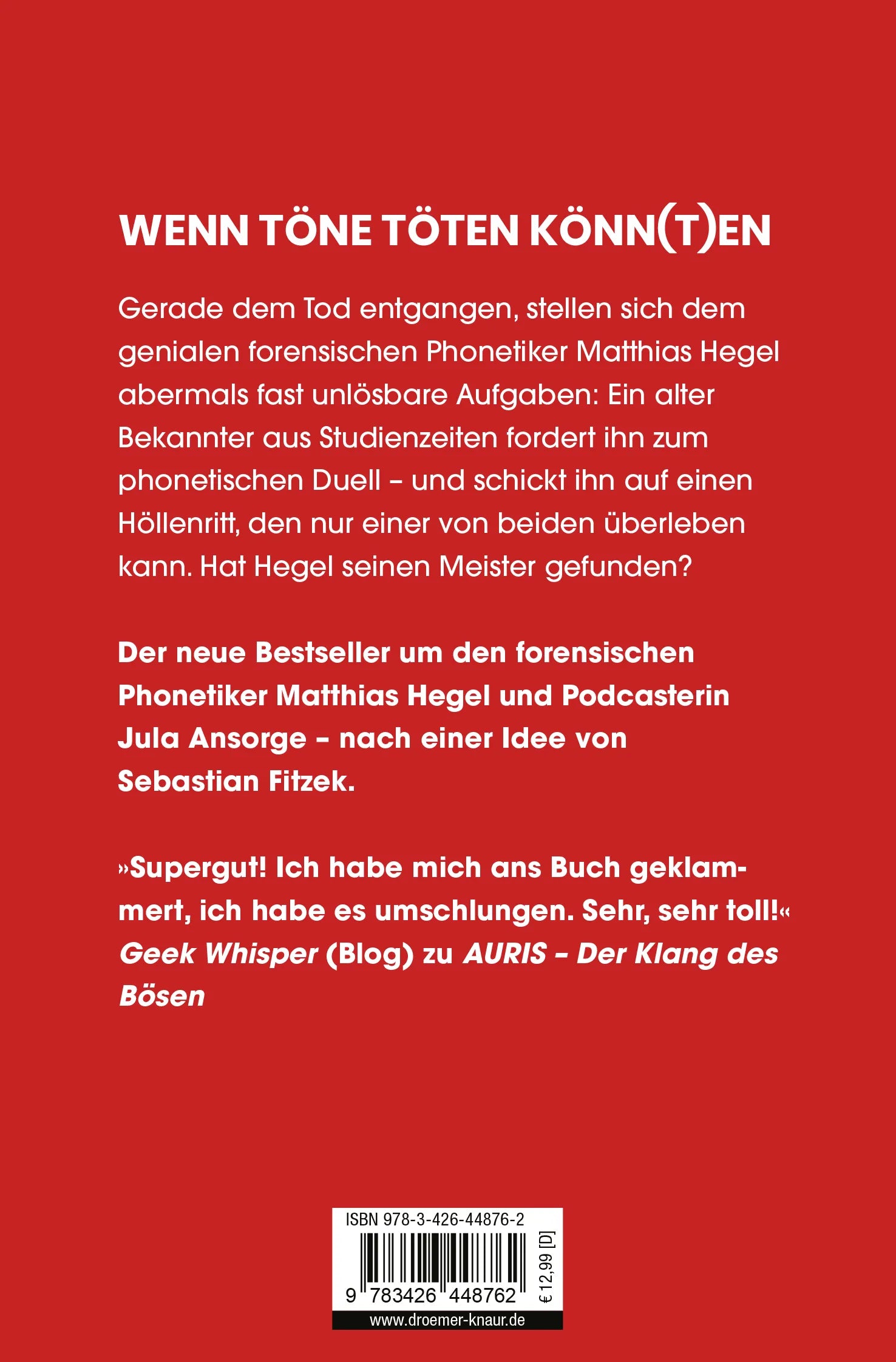 Buchrückseite von 'Tödlicher Schall' mit Klappentext - Taschenbuch