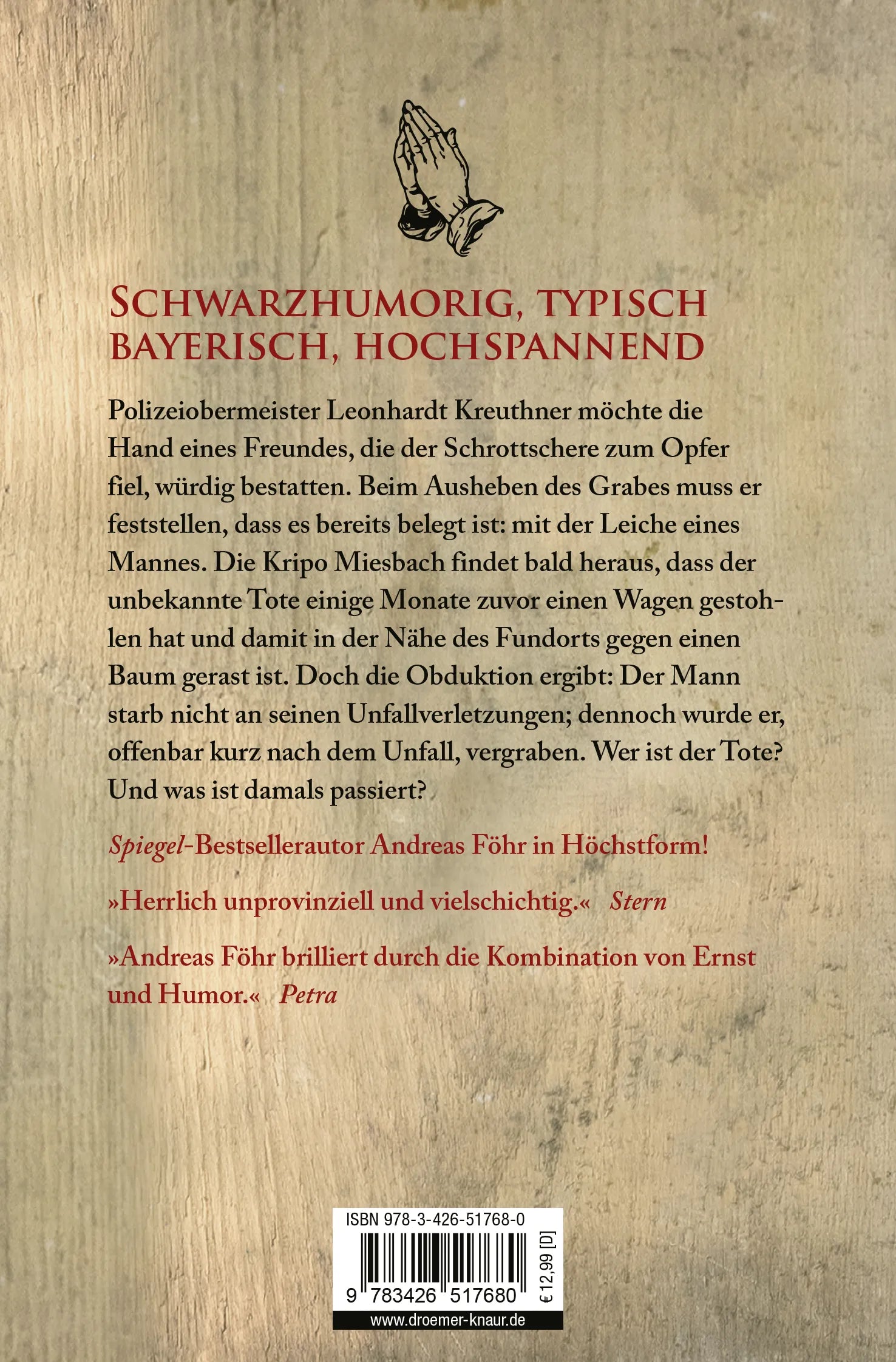 Buchrückseite von 'Tote Hand' mit Klappentext - Taschenbuch