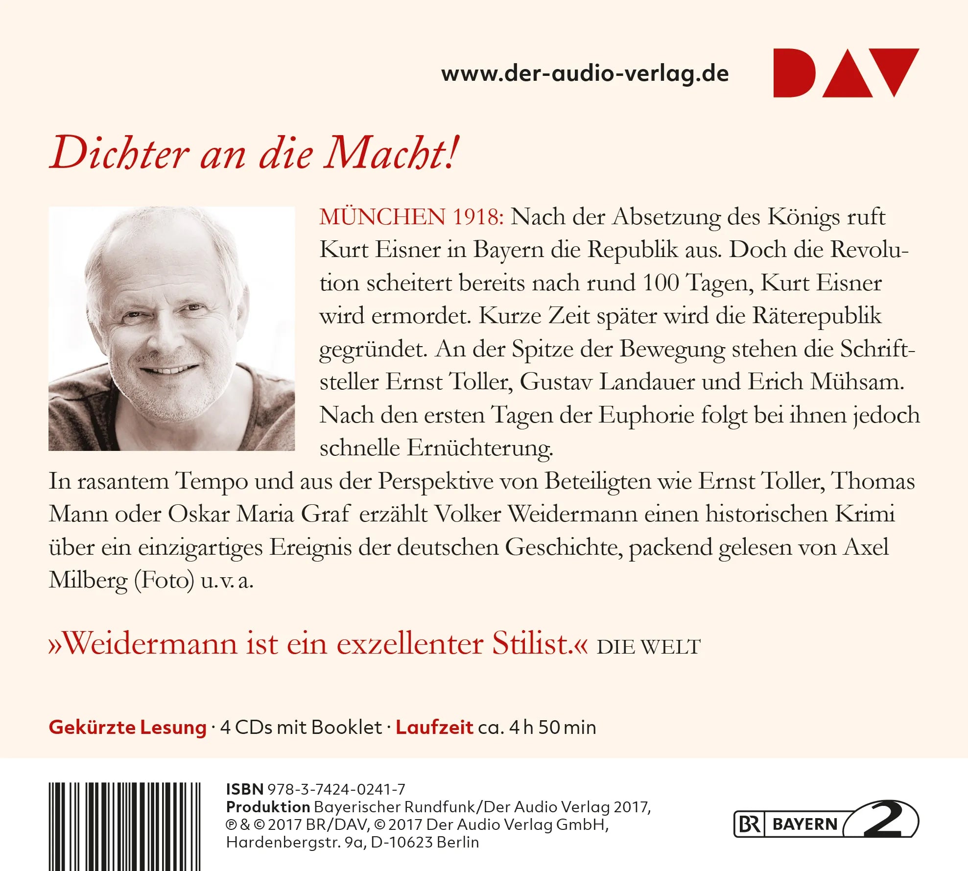 Buchrückseite von 'Träumer – Als die Dichter die Macht übernahmen' mit Klappentext - Hörbuch (CD)