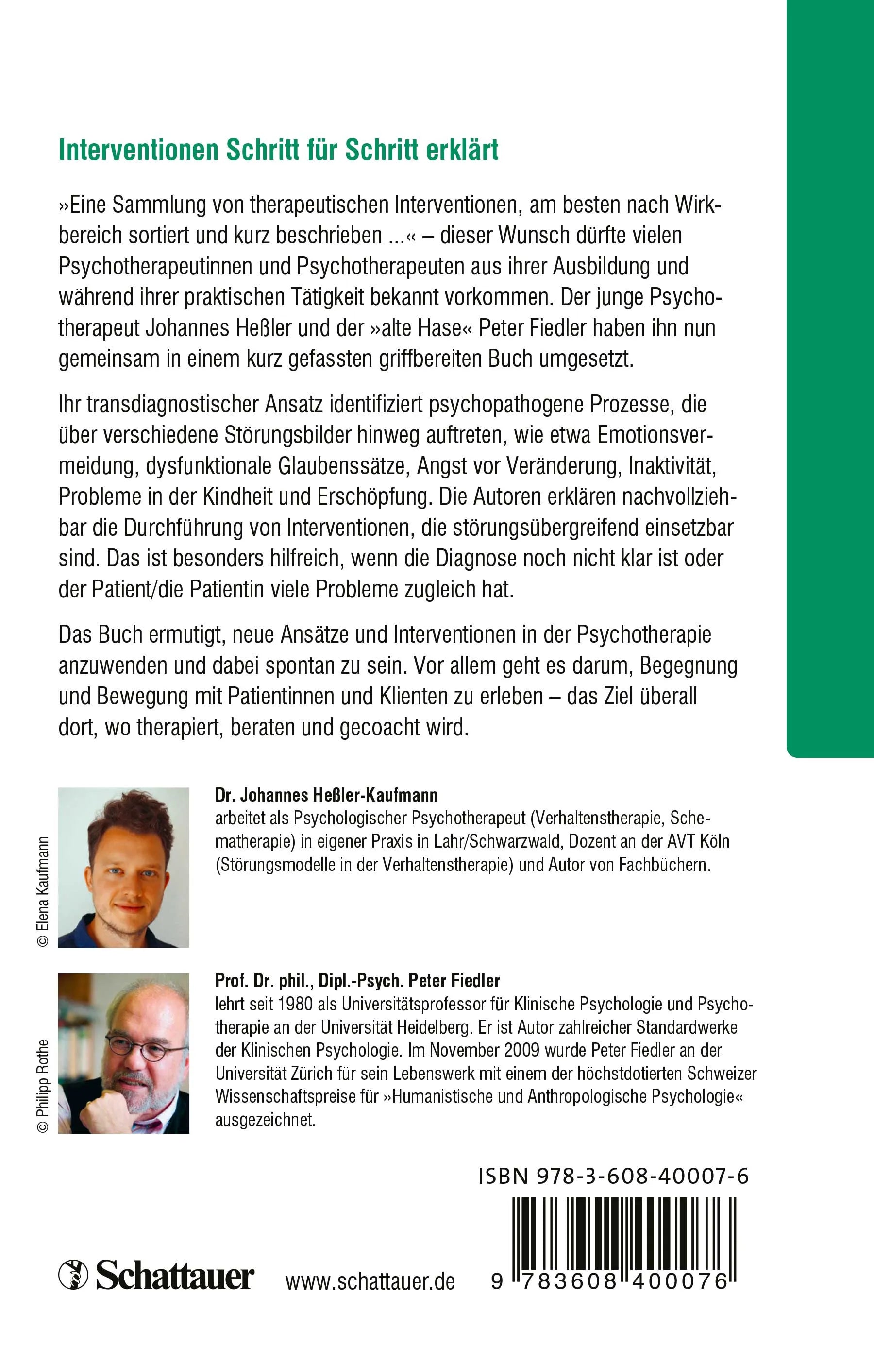 Buchrückseite von 'Transdiagnostische Interventionen in der Psychotherapie' mit Klappentext - Paperback