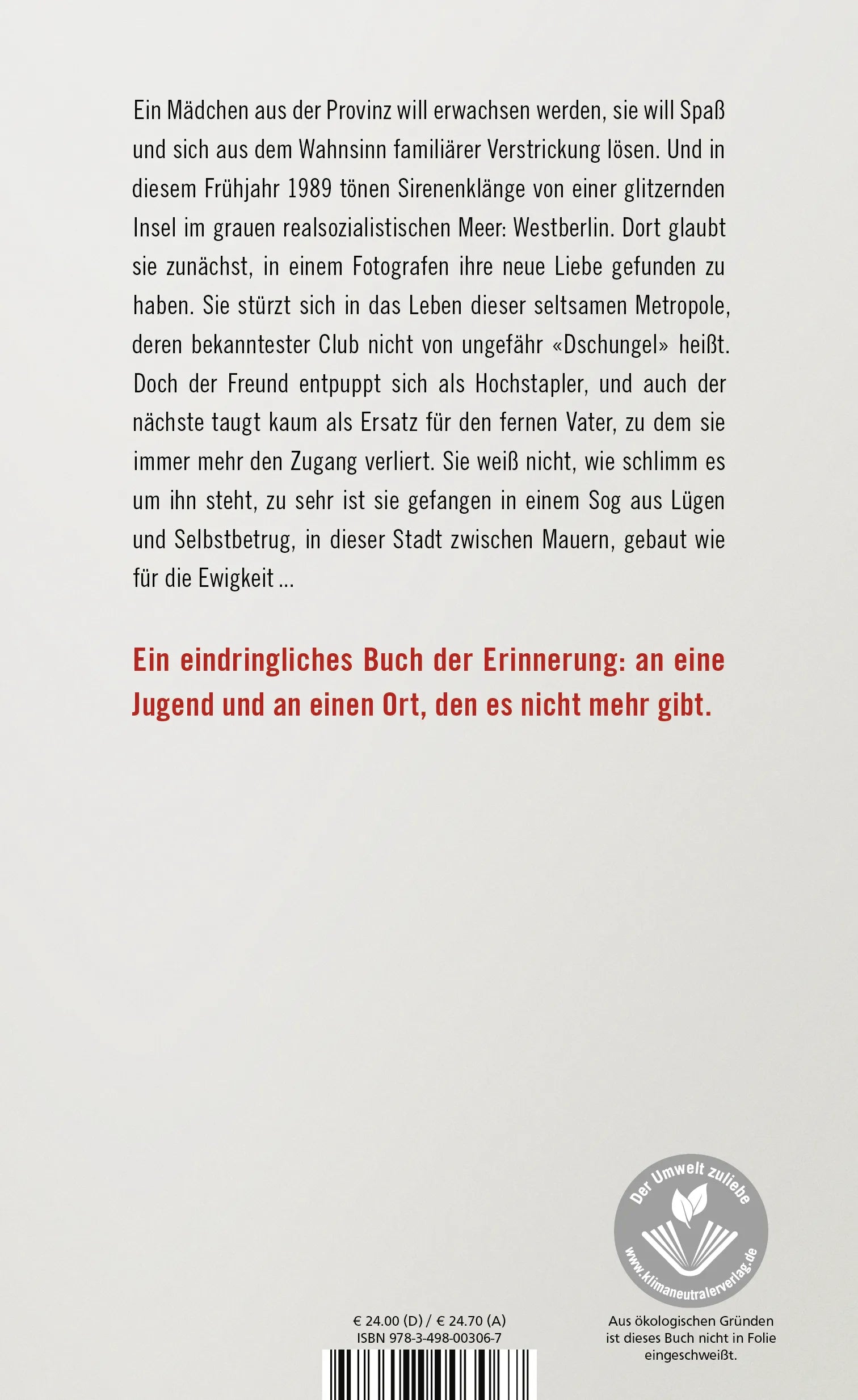 Buchrückseite von 'Transitmaus' mit Klappentext - Gebundene Ausgabe