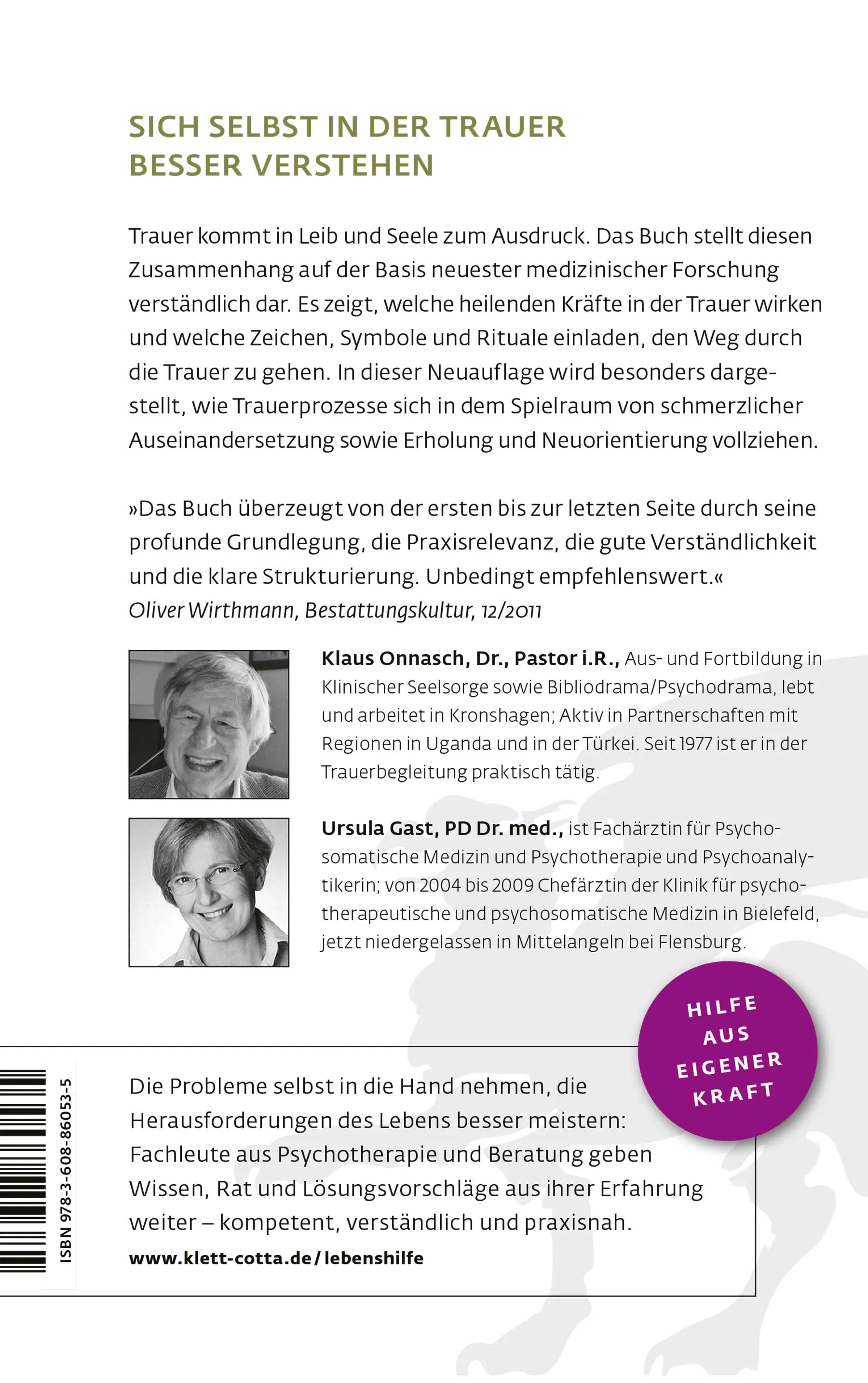 Buchrückseite von 'Trauern mit Leib und Seele' mit Klappentext - Paperback