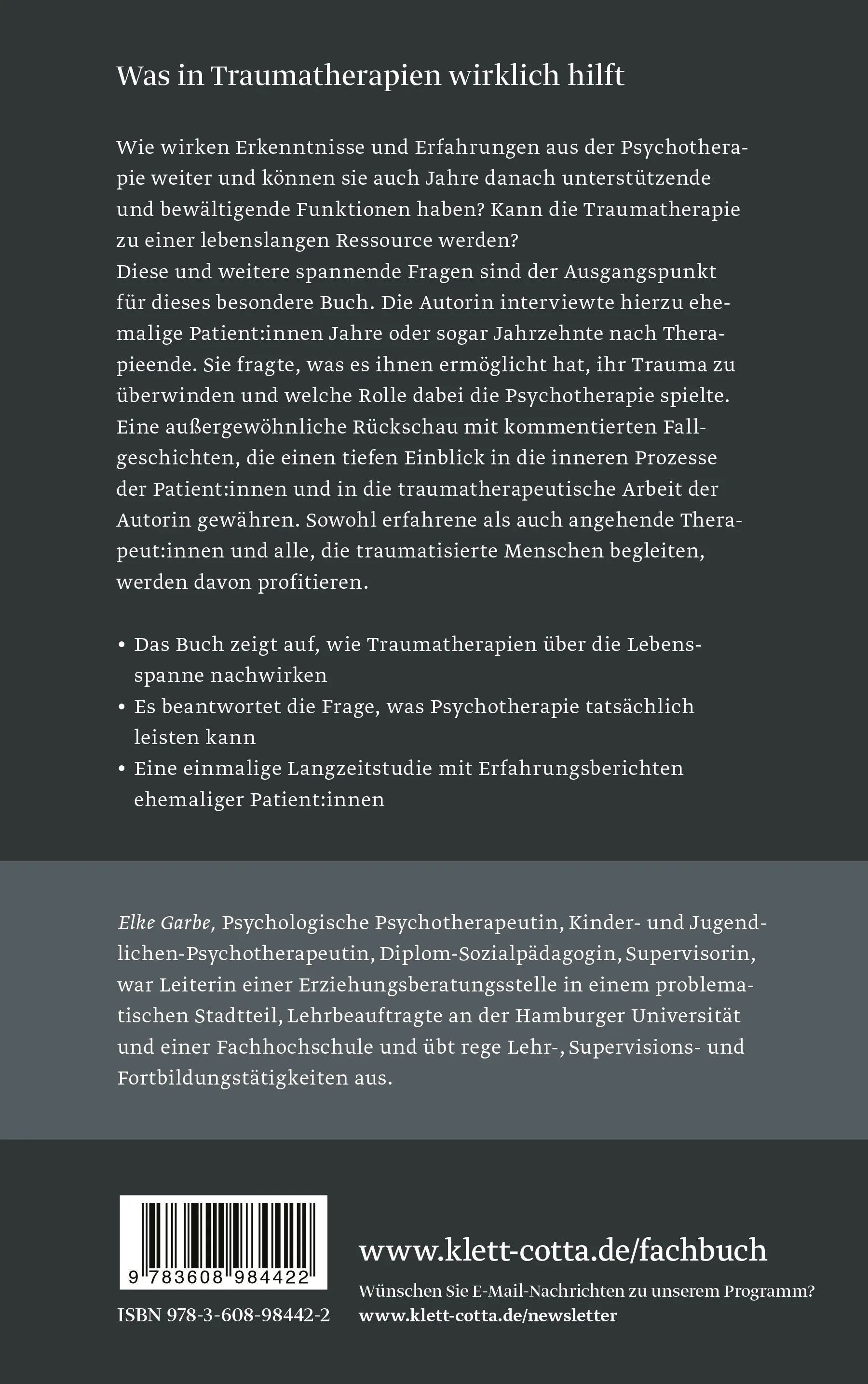 Buchrückseite von 'Trauma und Lebenswege' mit Klappentext - Gebundene Ausgabe