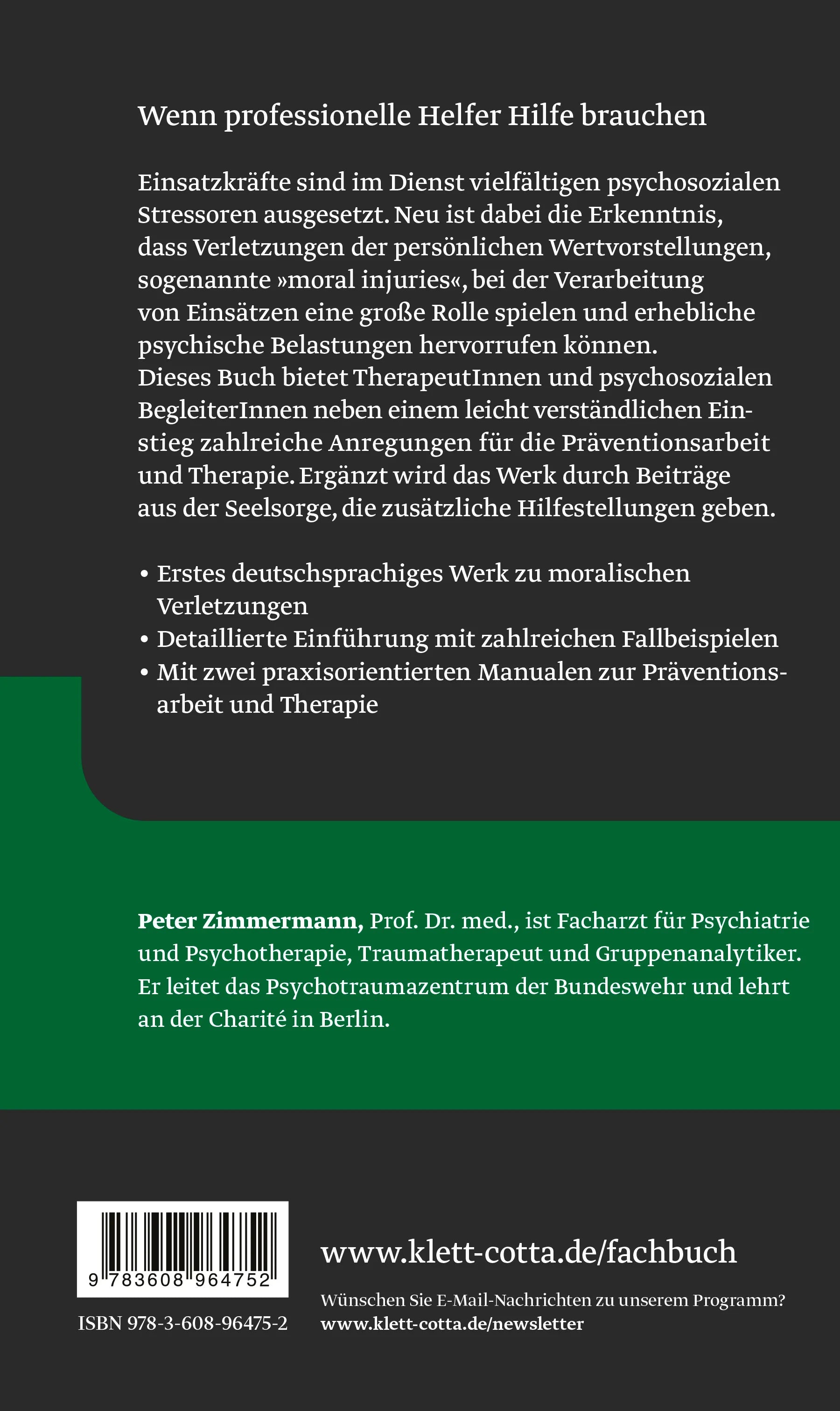 Buchrückseite von 'Trauma und moralische Konflikte' mit Klappentext - Gebundene Ausgabe