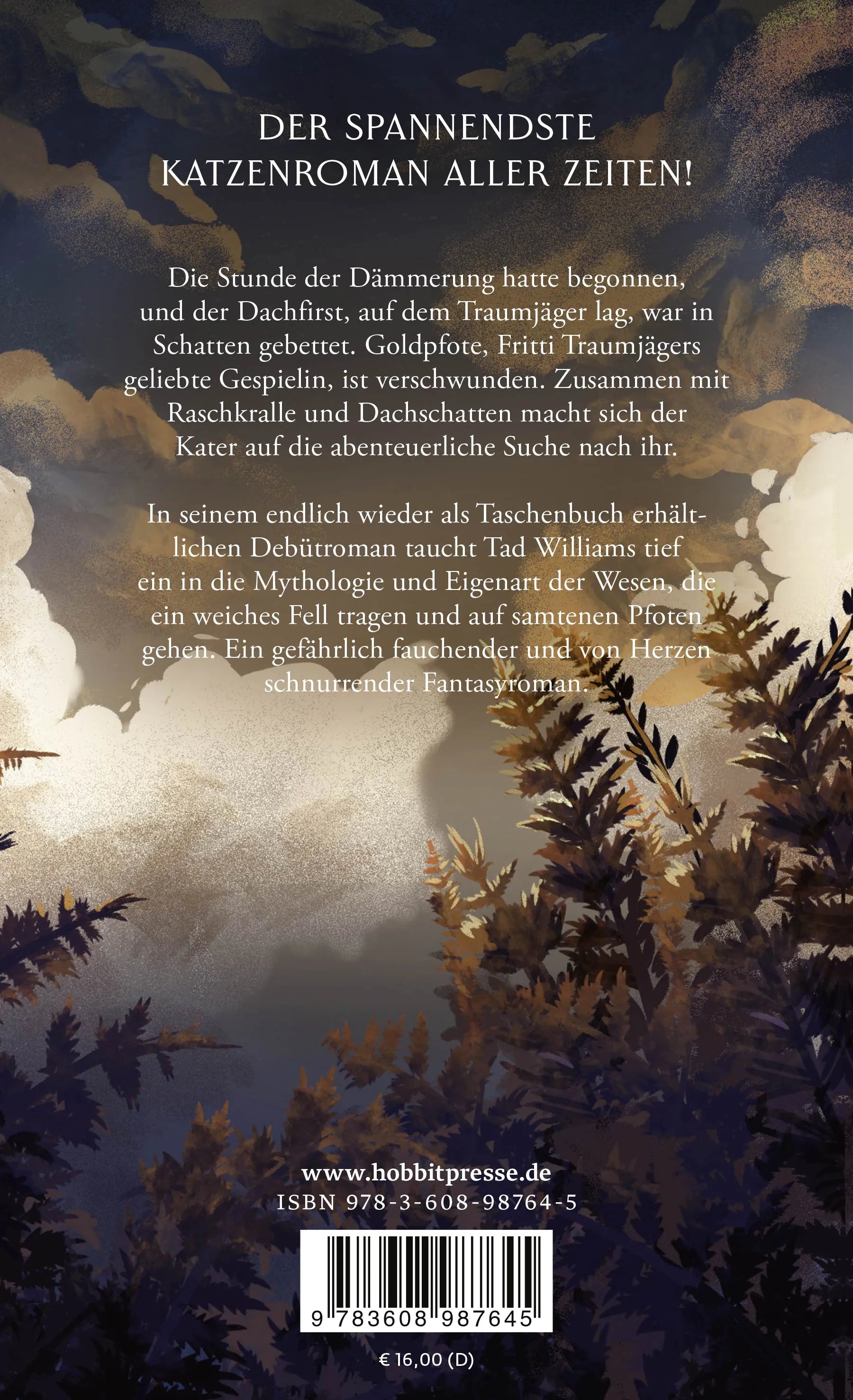 Buchrückseite von 'Traumjäger und Goldpfote' mit Klappentext - Taschenbuch