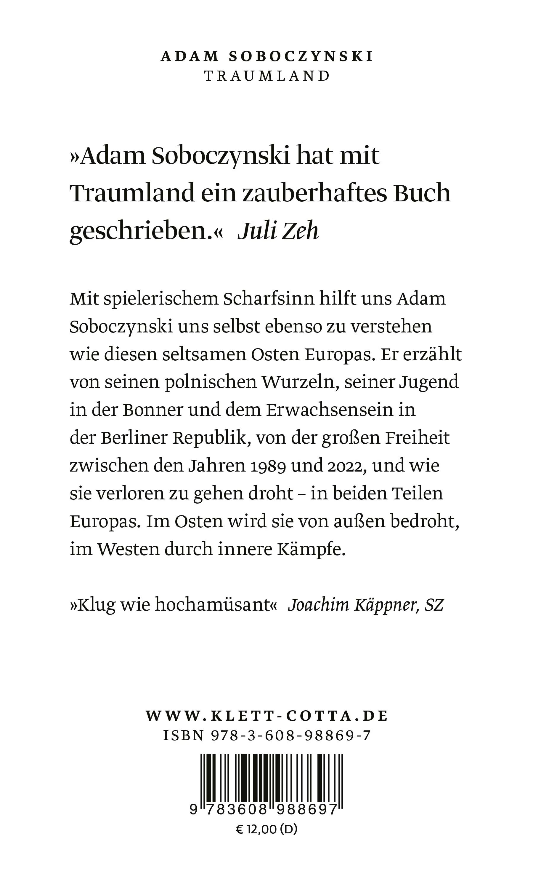 Buchrückseite von 'Traumland' mit Klappentext - Taschenbuch