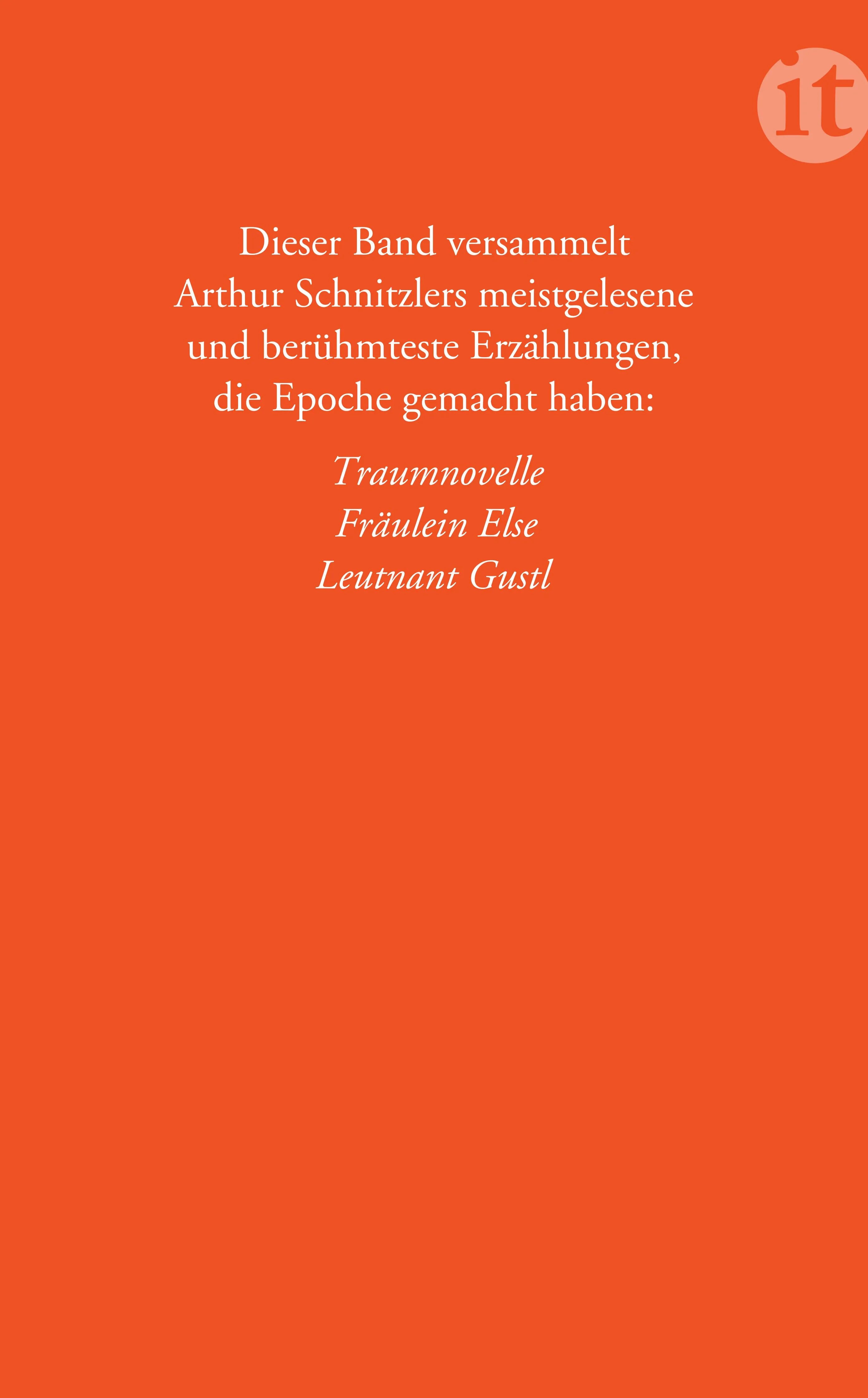 Buchrückseite von 'Traumnovelle. Fräulein Else. Leutnant Gustl' mit Klappentext - Taschenbuch
